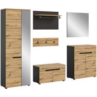 Garderobe Canu 5-teilig ca. 255x190x37cm Eiche Dekor,Grau - KONVENTIONELL, Glas/Holzwerkstoff (255/190/37cm) - MID.YOU