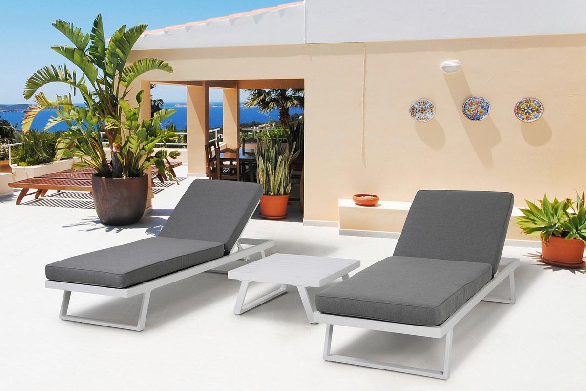 Loungegarnitur Grau/Weiß - Weiß/Grau, Design, Kunststoff/Metall - Gardenson