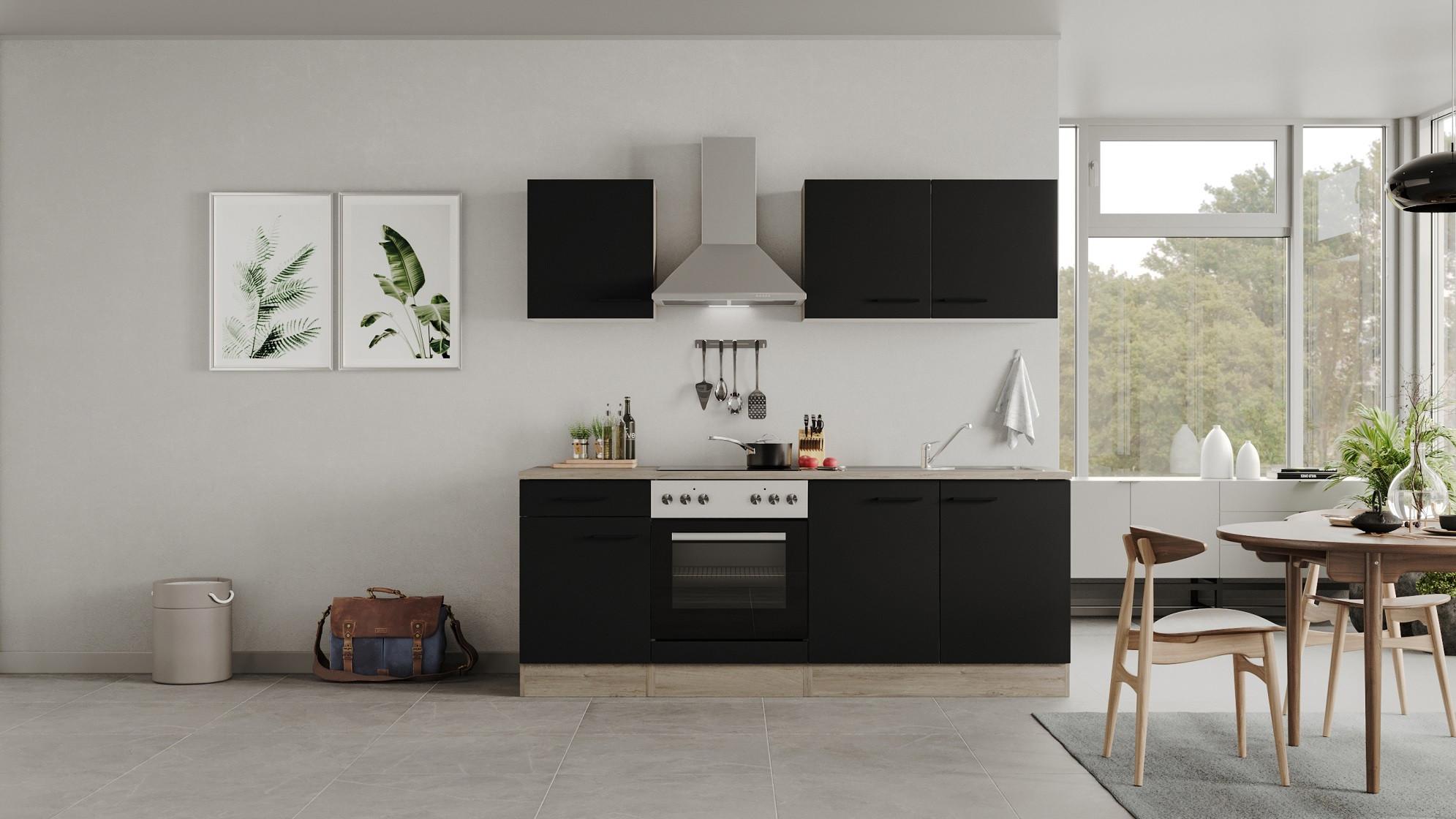Kuhinjski Blok Capri, Črna, Hrast - črna/barve hrasta, Moderno, kovina/leseni material (210cm) - FlexWell