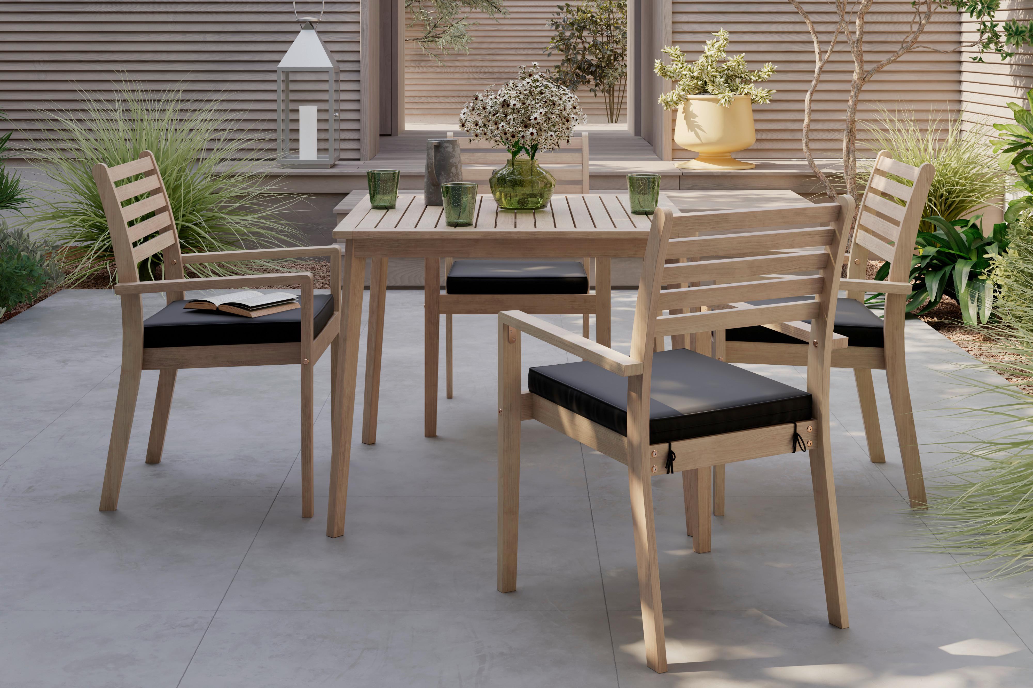 KOMPLET OGRODOWY ZE STOŁEM TABEA - antracytowy/kolor drewna tekowego, Modern, drewno/tkanina (90/65/75/82/90/62cm) - Ambia Garden
