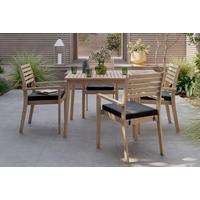KOMPLET OGRODOWY ZE STOŁEM TABEA - antracytowy/kolor drewna tekowego, Modern, drewno/tkanina (90/65/75/82/90/62cm) - Ambia Garden