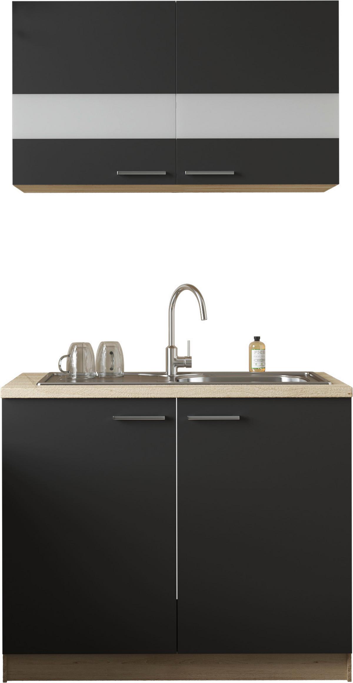 Majhna Kuhinja Merle, 100cm - srebrne barve/črna, Basics, kovina/steklo (100cm) - Respekta