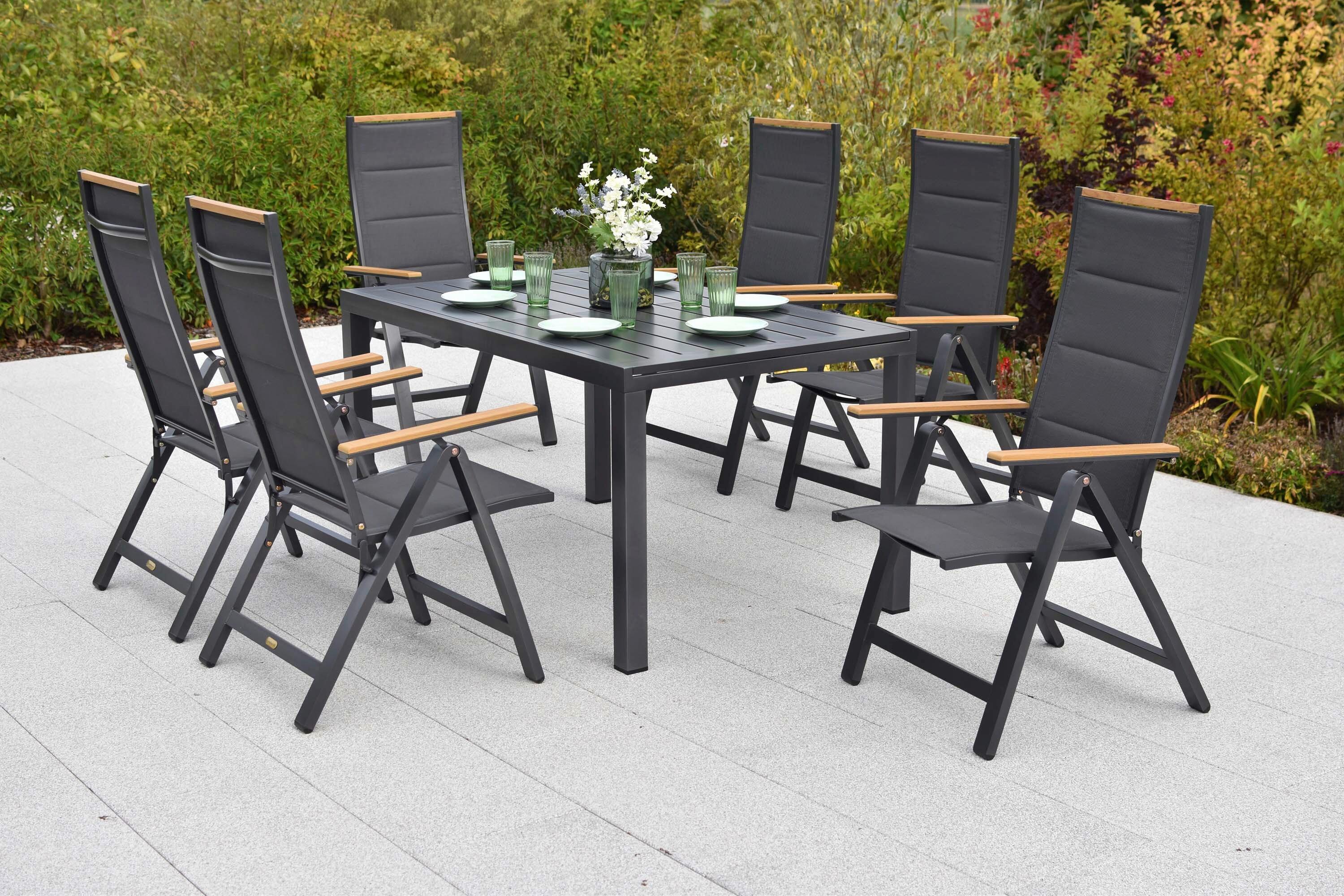 Gartentischgruppe Verona 7-tlg. Graphitfarben - Graphitfarben/Grau, KONVENTIONELL, Kunststoff/Textil - Gardenson