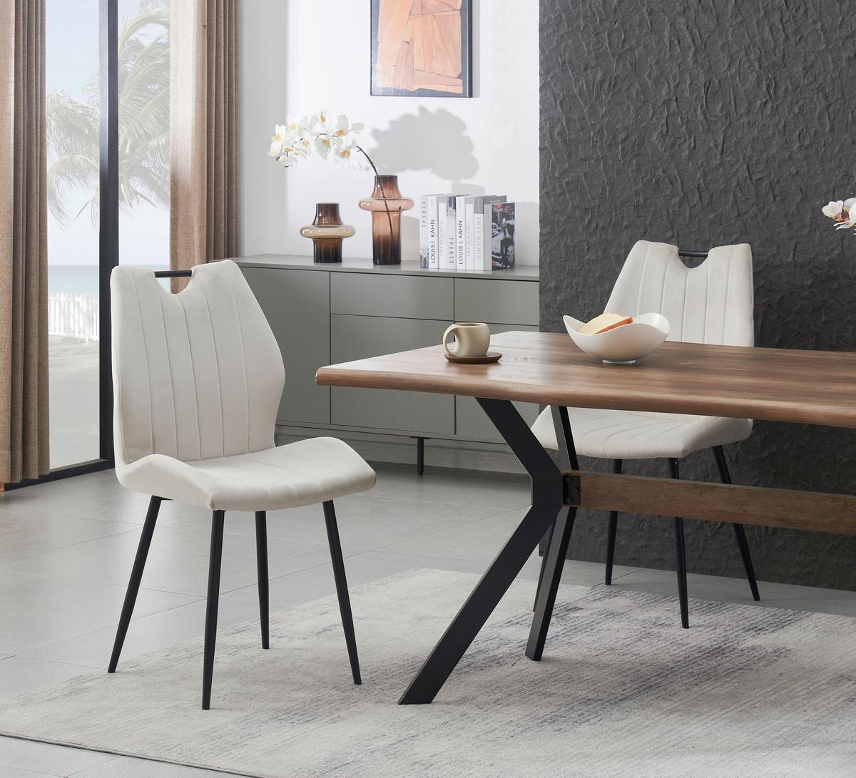 STUHL-SET CHRISTIN - Creme/Schwarz, Modern, Textil/Metall (52/75/58cm) - MID.YOU