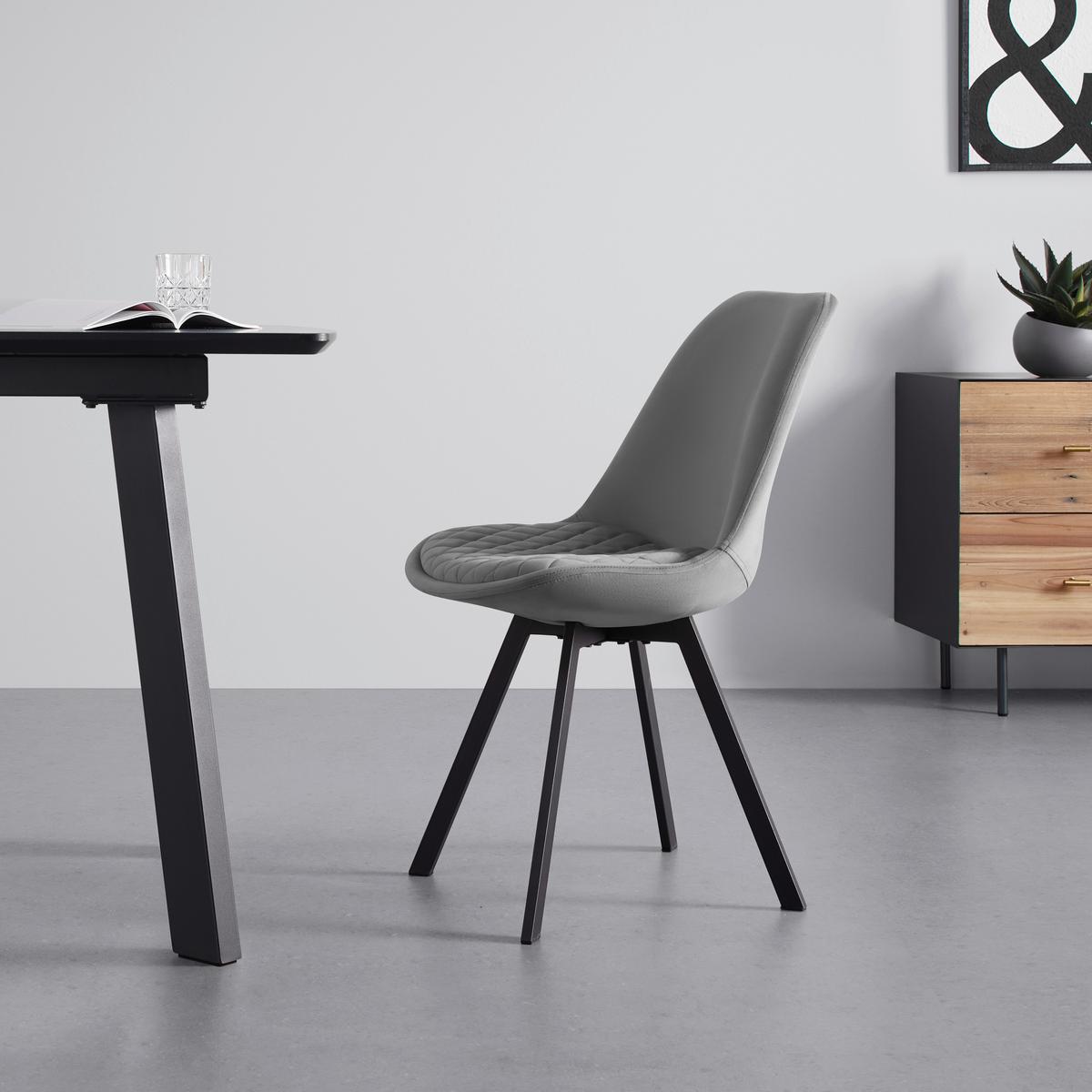 Stuhl Mia Grau Samtbezug Gepolstert - Schwarz/Grau, MODERN, Holz/Textil (49/83/53cm) - Bessagi Home