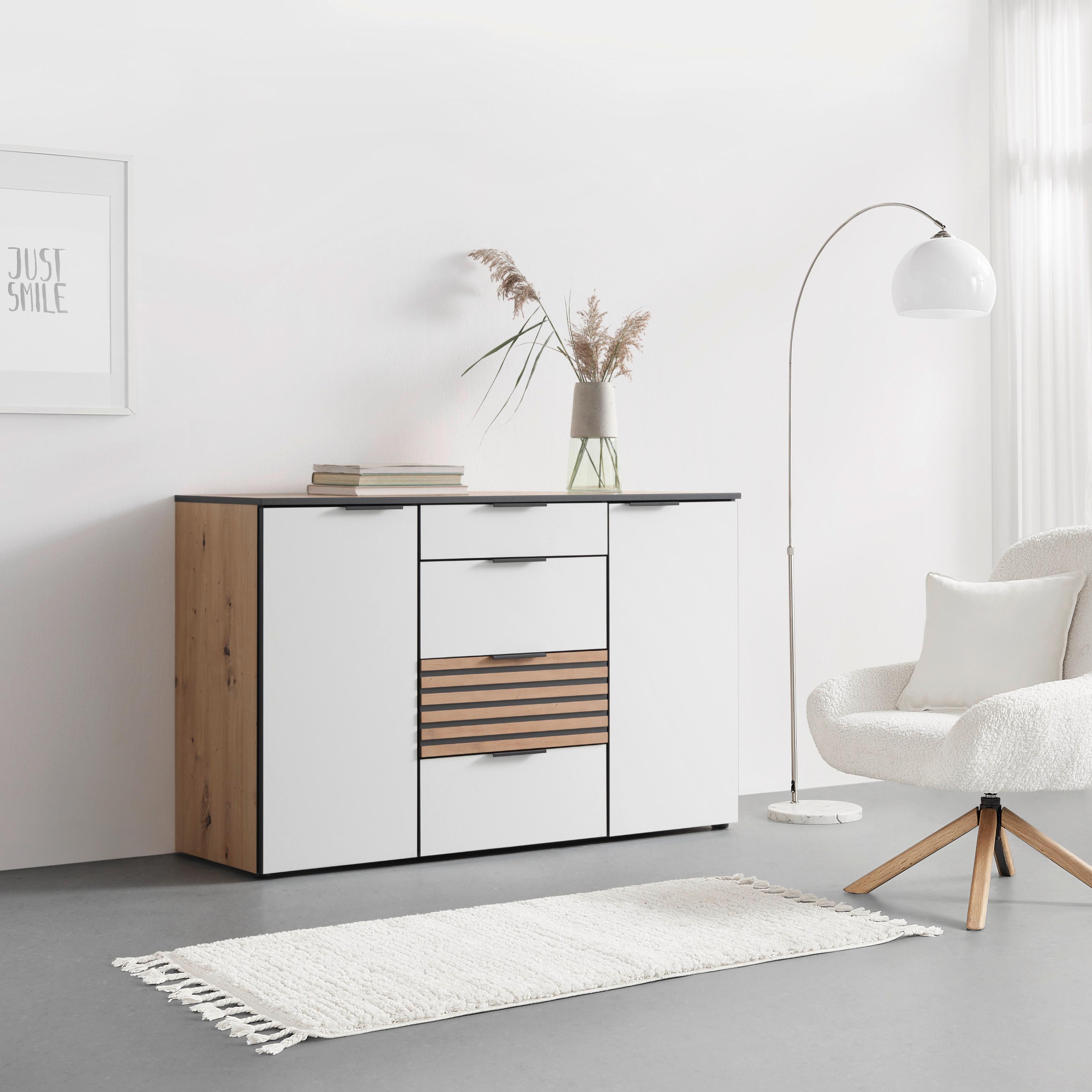 Komoda Leo -Exklusiv- - črna/bela, Konvencionalno, kovina/umetna masa (135/84/41cm) - Premium Living