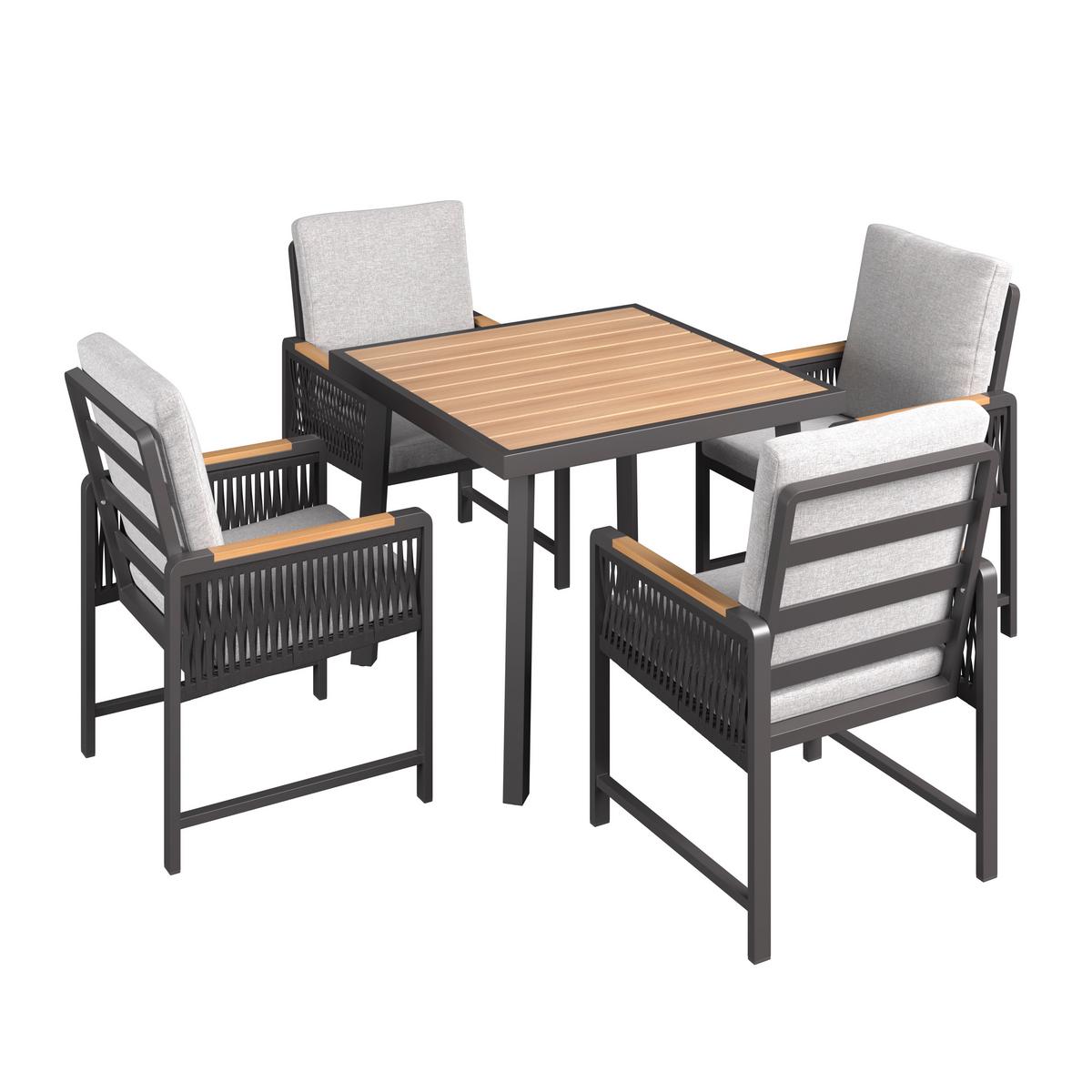 Gartentischgruppe Washington 1 Naturfarben/Grau, 5-teilig - Dunkelgrau/Naturfarben, Basics, Kunststoff/Textil (89/89/75cm)