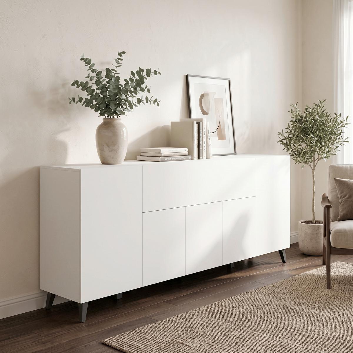Tálalószekrény Sideboard Phuket 180 - fehér, Design, faalapú anyag (180/76/37,5cm) - P & B