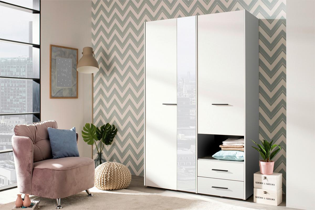 Kleiderschrank in Weiß - Schwarz/Weiß, KONVENTIONELL, Holzwerkstoff/Kunststoff (127,5/205,5/54cm) - Mömax