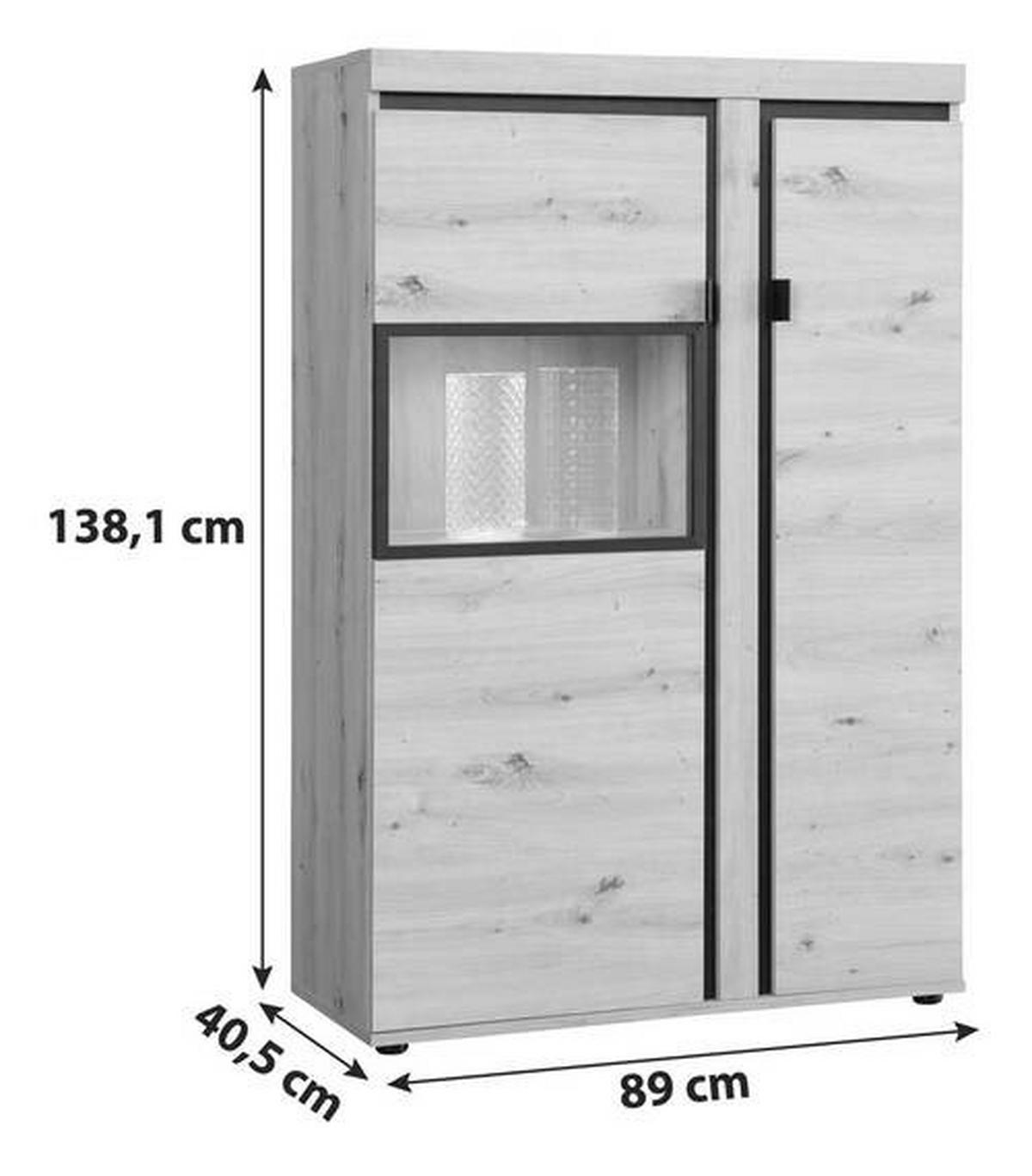 Vitrina Nyon - boje hrasta/crna, Moderno, staklo/drvni materijal (89/138,1/40,5cm) - Modern Living