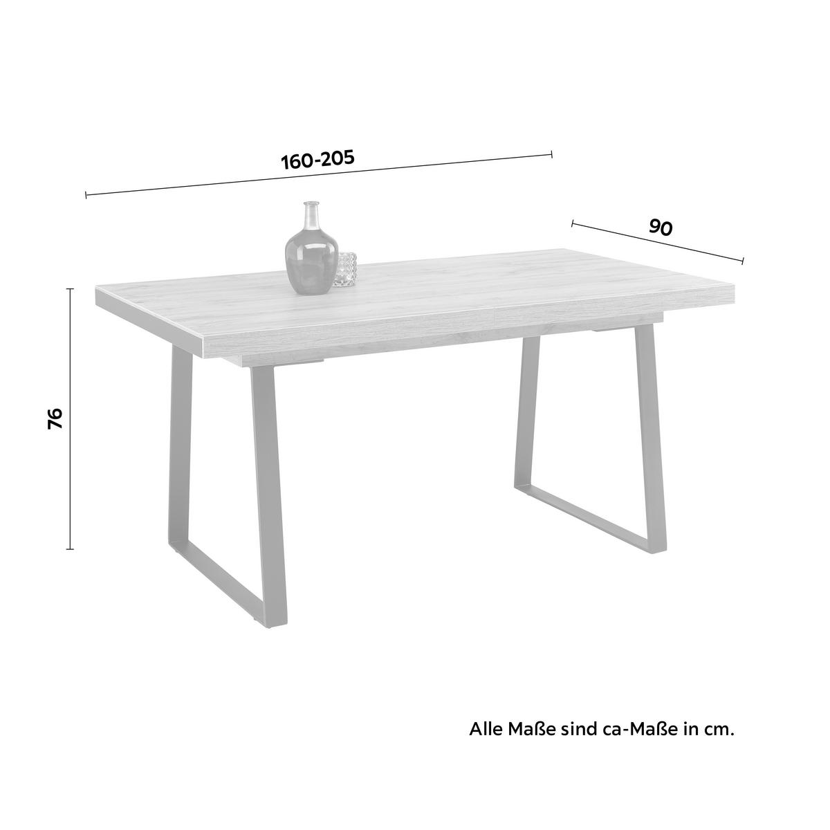 Ausziehtisch in Eichefarben - Eichefarben/Schwarz, Modern, Holzwerkstoff/Metall (160-205/90/76cm) - Premium Living