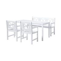 Gartentischgruppe Rosenborg Weiß - Weiß Hochglanz, Natur, Holz (165/89/130cm) - Gardenson