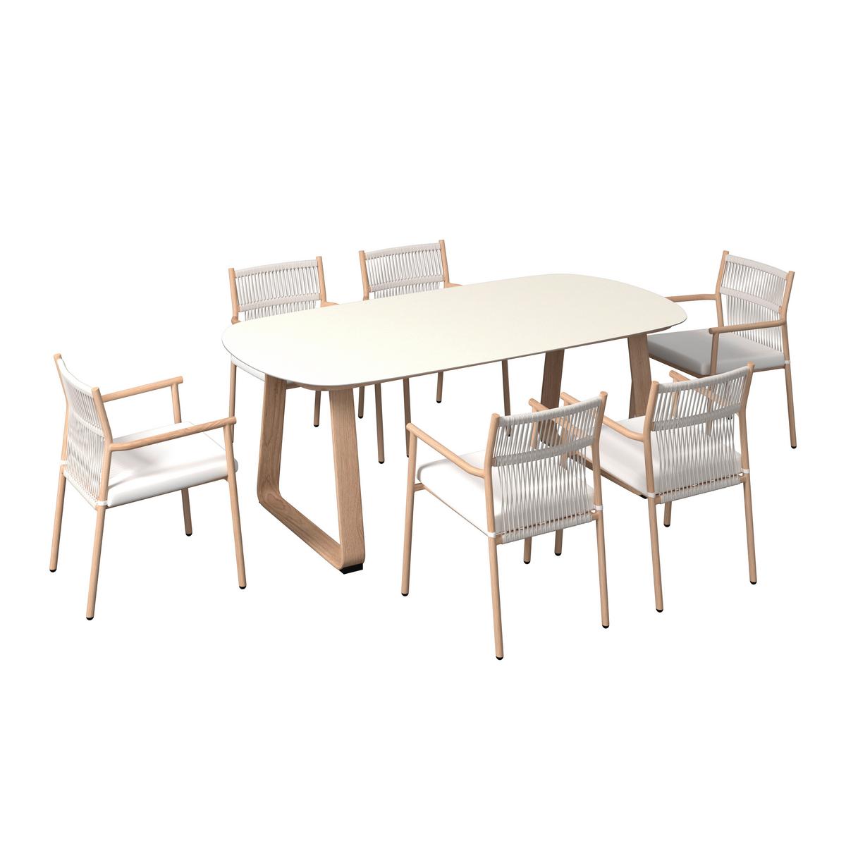 Gartentischgruppe Enzi Naturfarben/Beige - Beige/Naturfarben, MODERN, Glas/Textil (200/100/76cm) - Mömax