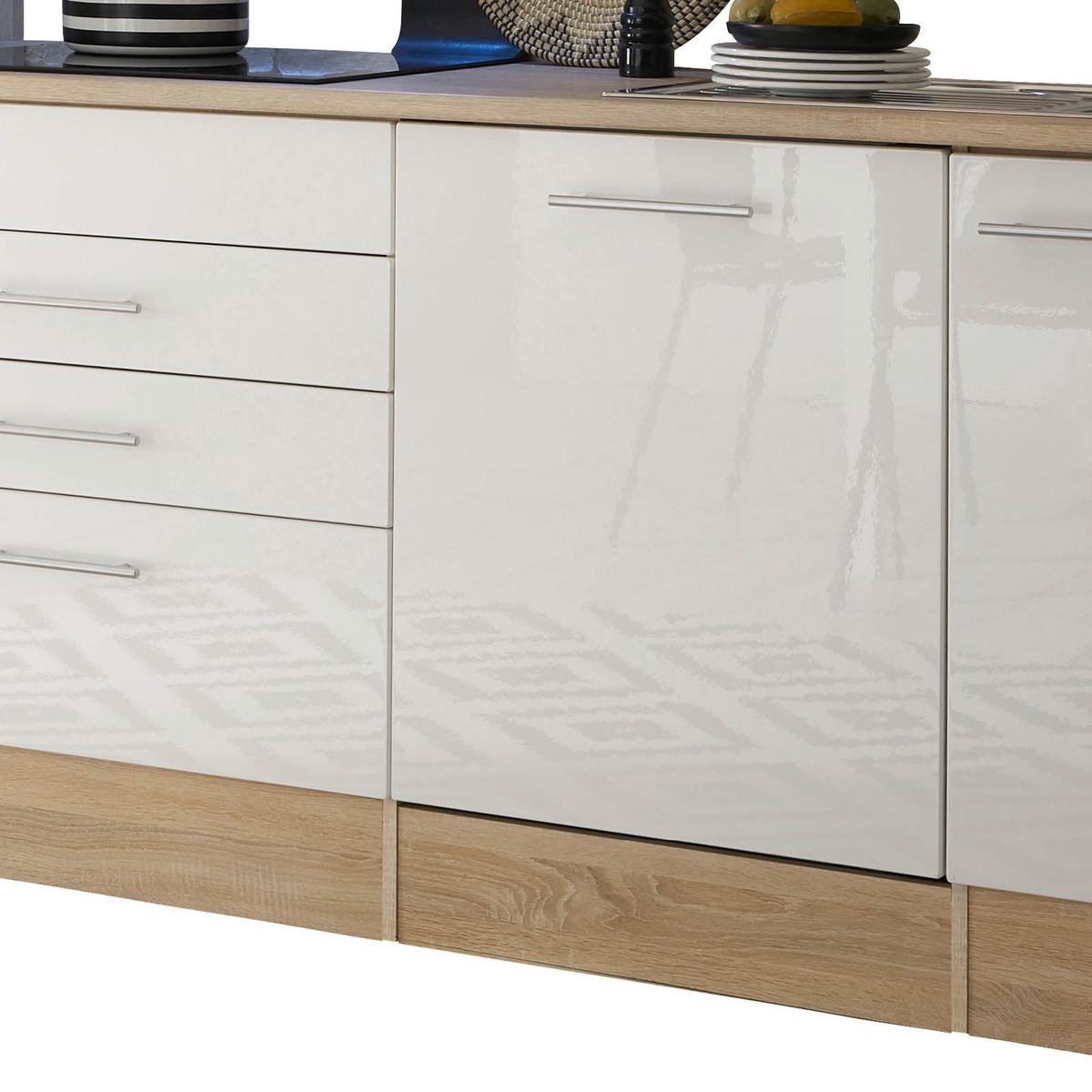 Küchenblock Laurel mit Geräten ca. 310 cm Weiß/Eiche - Silberfarben/Weiß, MODERN, Holzwerkstoff/Metall (310cm) - P & B