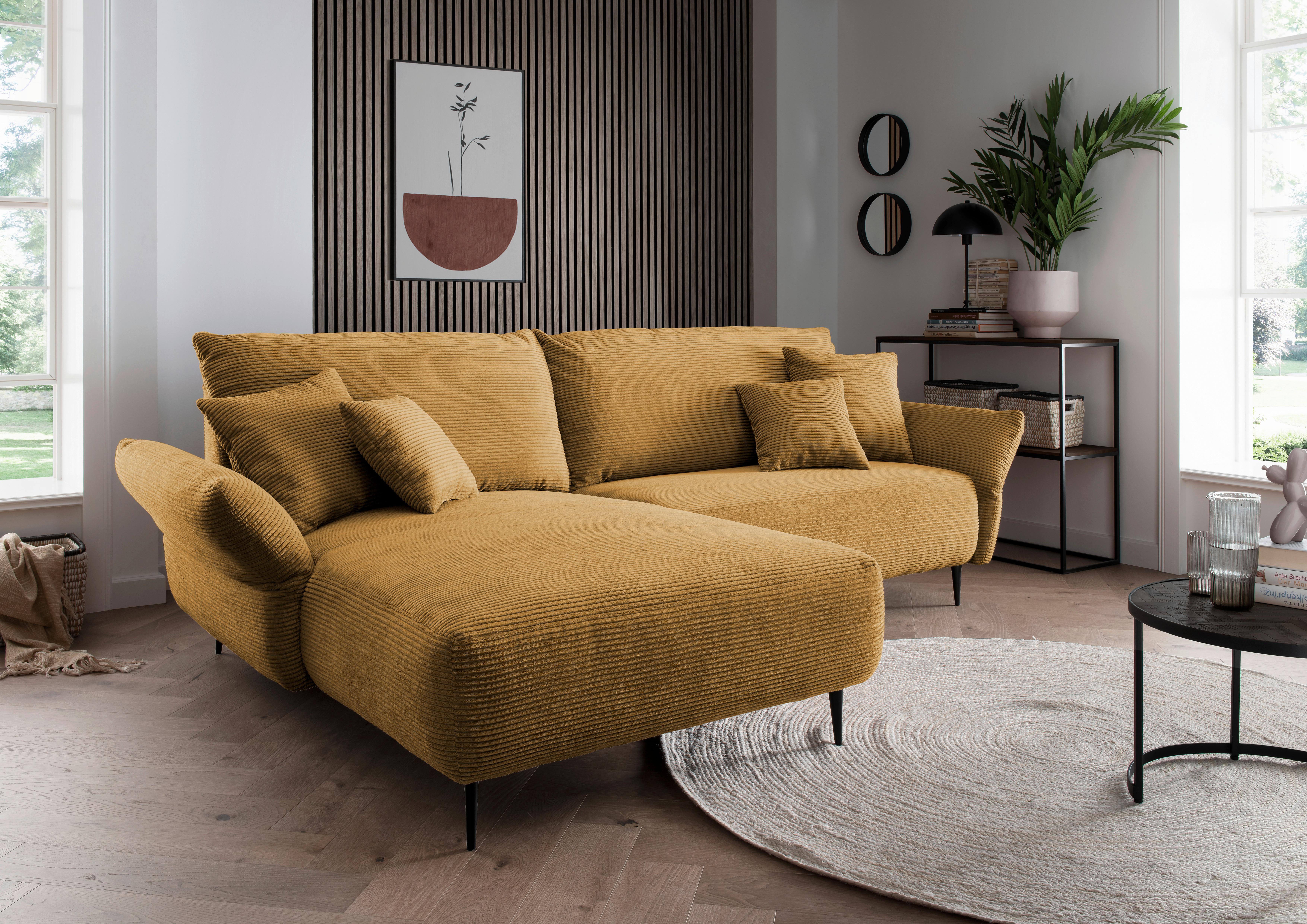 Wohnlandschaft Vanilla Goldfarben Cord - Goldfarben/Schwarz, Design, Textil/Metall (178/264-302cm) - Livetastic