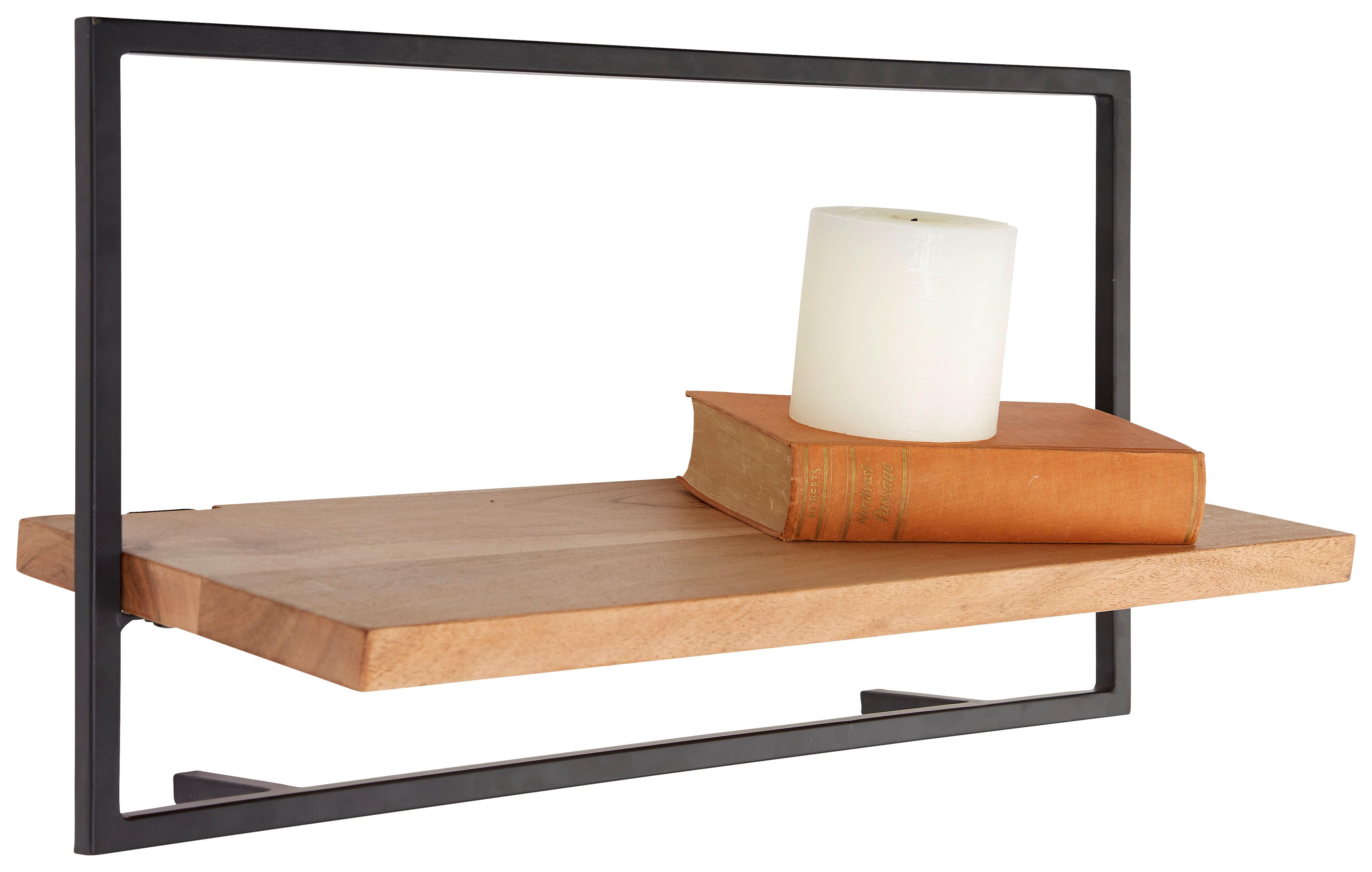 Wandregal in Schwarz/Akazienfarben - Schwarz/Akaziefarben, MODERN, Holz/Metall (65/35/25cm) - Mömax