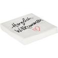 Serviette Herzlich Wilkommen in Weiß - Schwarz/Rosa, Papier (33/33cm)