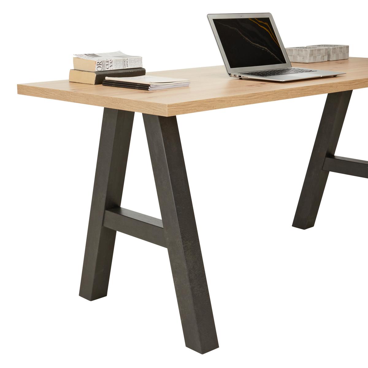Masa de scris Mister office - culoare lemn stejar/negru, Modern, material pe bază de lemn (160/75/70cm) - Modern Living