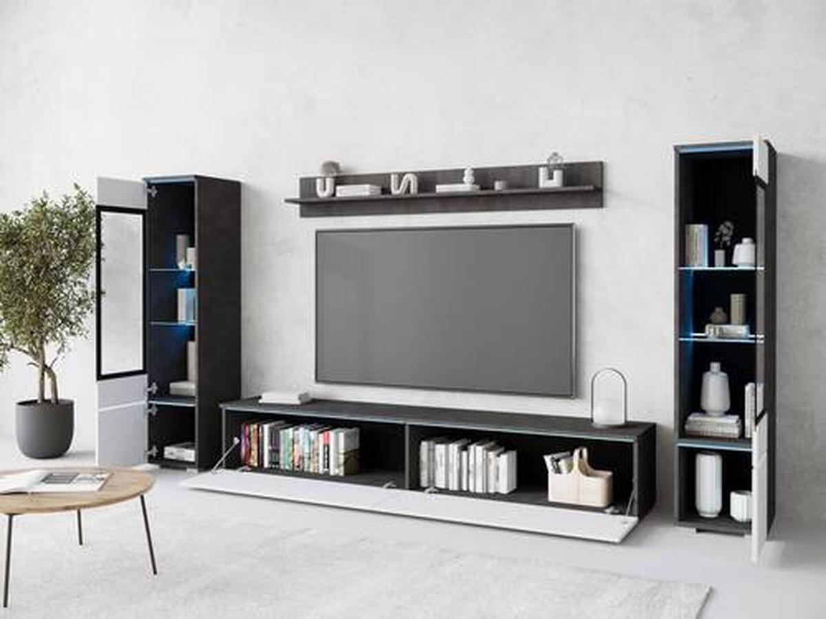 Dnevni Regal Vera, Bela, Antracit, 4-Delno, Led - siva/bela, Design, umetna masa/steklo (240/130/33cm) - Livetastic