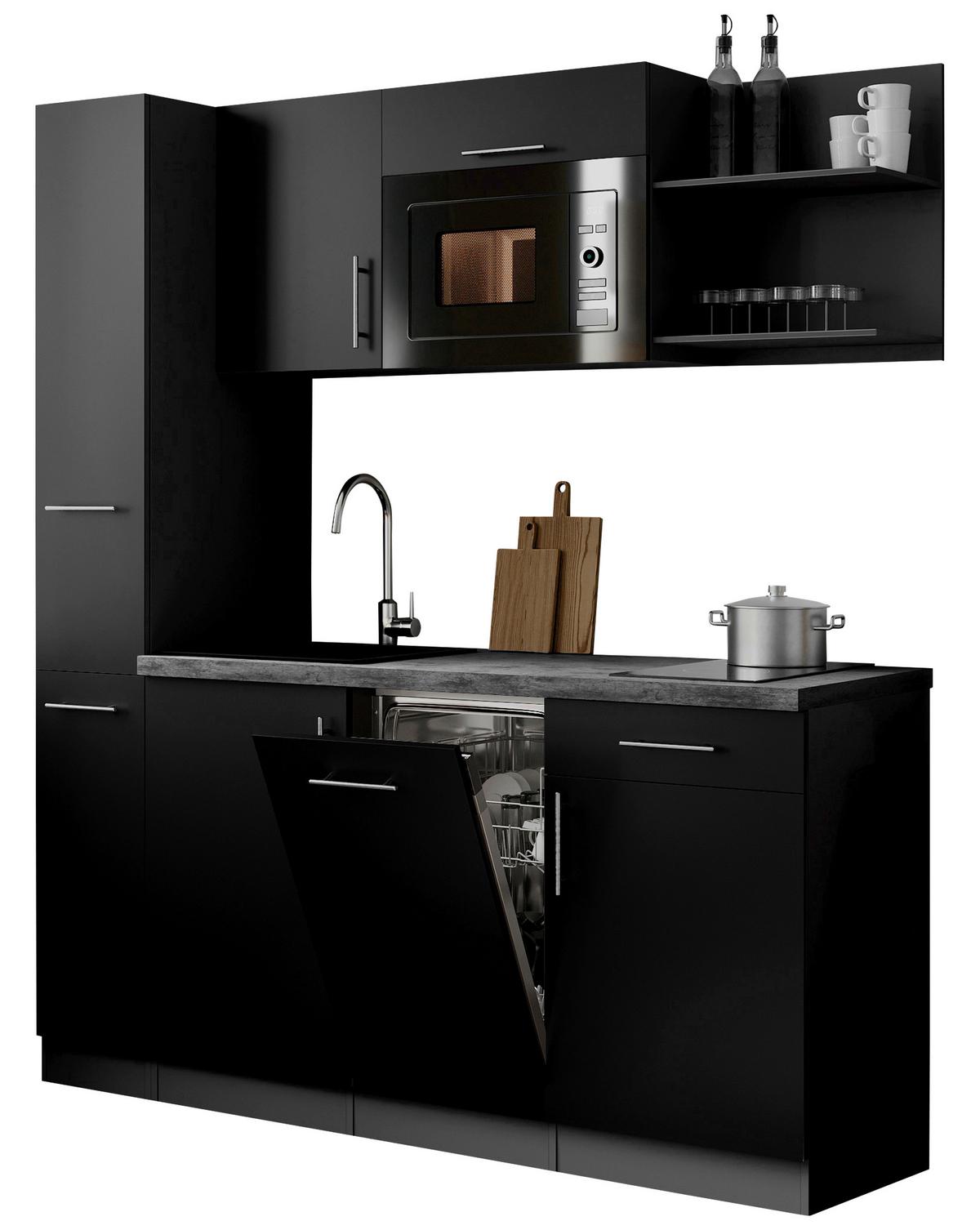 Küchenblock Oliver m. Geräten Schwarz - Schwarz/Grau, Trend, Holzwerkstoff/Metall (175cm) - Respekta