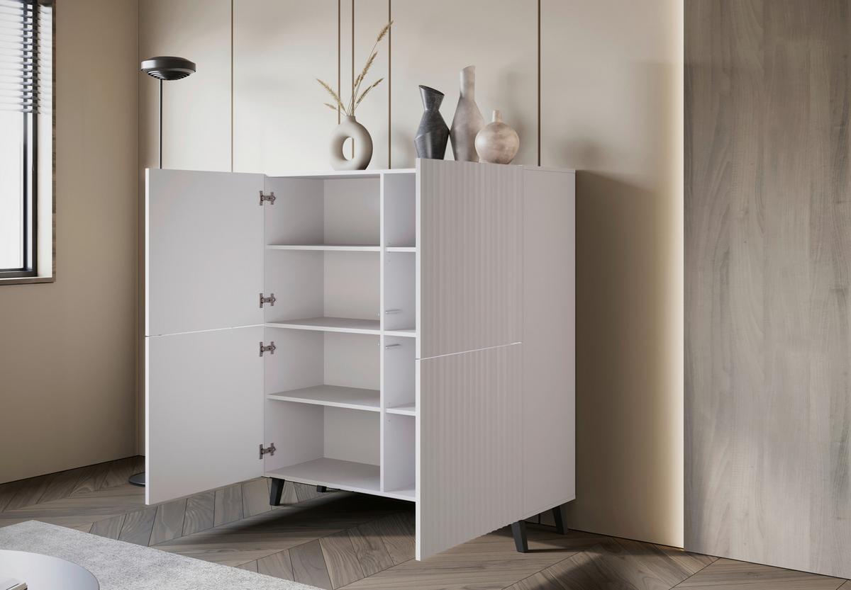Highboard Phuket ca. 120x132 cm Weiß - Schwarz/Weiß, Design, Holzwerkstoff/Kunststoff (120/132cm) - Livetastic