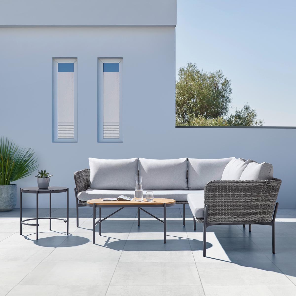 Garnitură grădină Zophia - gri închis/culoare natur, Modern, plastic/sticlă (294/68/77cm) - Bessagi Garden