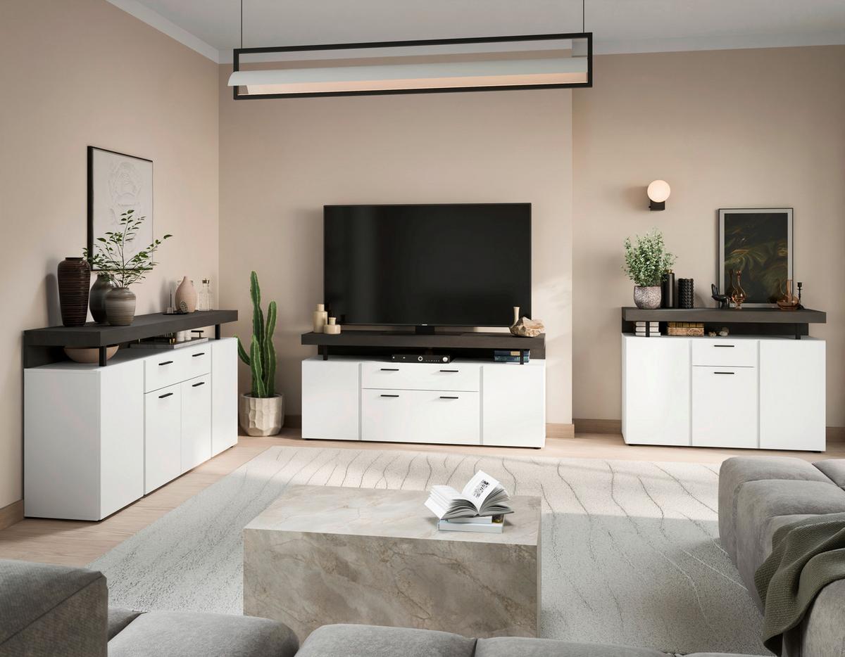 Komoda Fly, Bela, Temno Siva - temno siva/črna, Trend, umetna masa/leseni material (124/90/39,6cm)