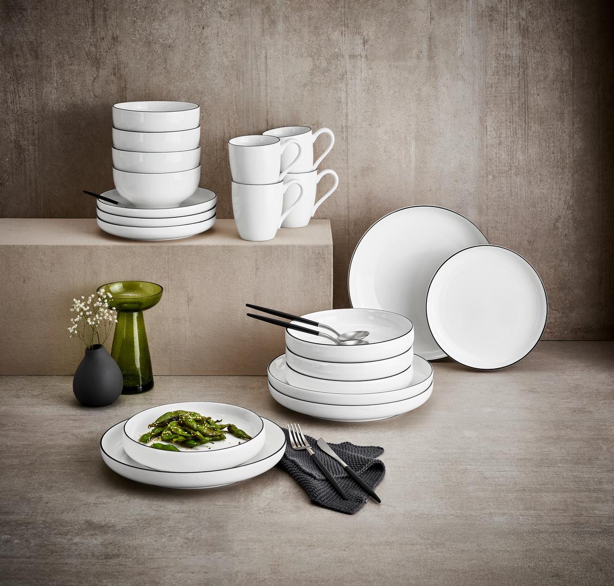 SERWIS OBIADOWO-ŚNIADANIOWY OSLO - czarny/biały, Design, ceramika - Novel