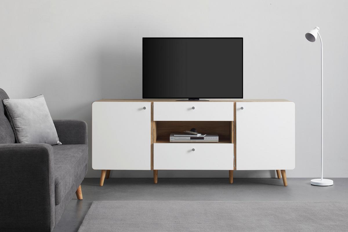 Lowboard Ronda in Weiss/Eichefarben - Weiss/Eichefarben, Modern, Holzwerkstoff (178/76/4,5cm) - Premium Living