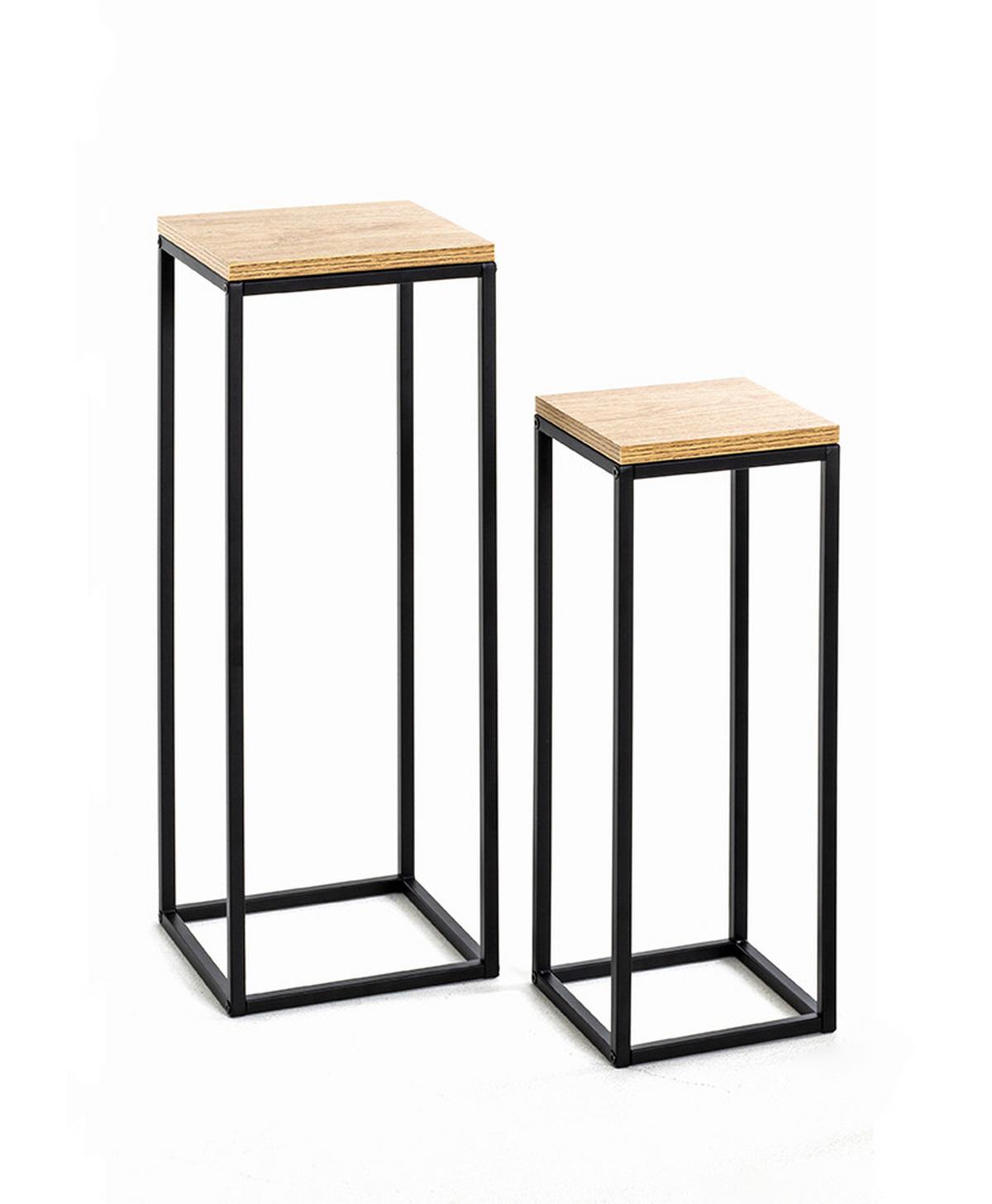 Blumensäulen-Set Watford in Schwarz/Eichefarben - Eichefarben/Schwarz, Modern, Holzwerkstoff/Metall (19-23/54-67/19-23cm) - Mömax