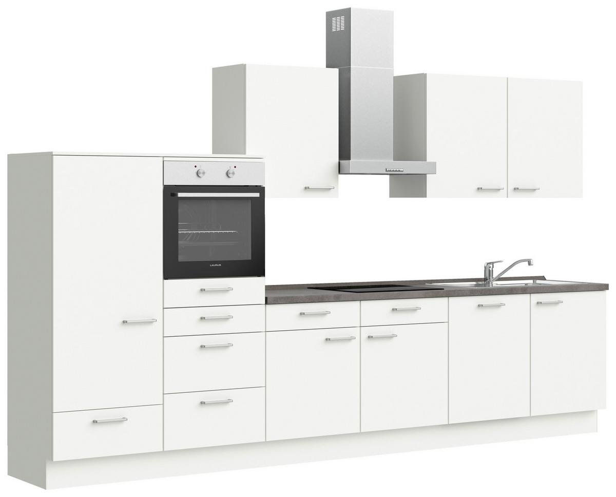 Küchenblock Touch Low m. Geräten Weiß - Schieferfarben/Edelstahlfarben, MODERN, Holzwerkstoff/Metall (360cm) - Nobilia