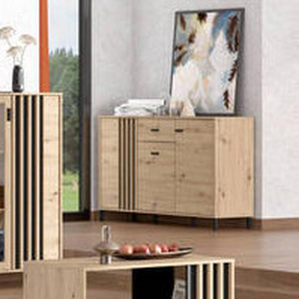 Sideboard Laval Schwarz/Eiche Artisan - Schwarz/Eiche Artisan, MODERN, Holzwerkstoff/Kunststoff (157/90/40cm) - P & B