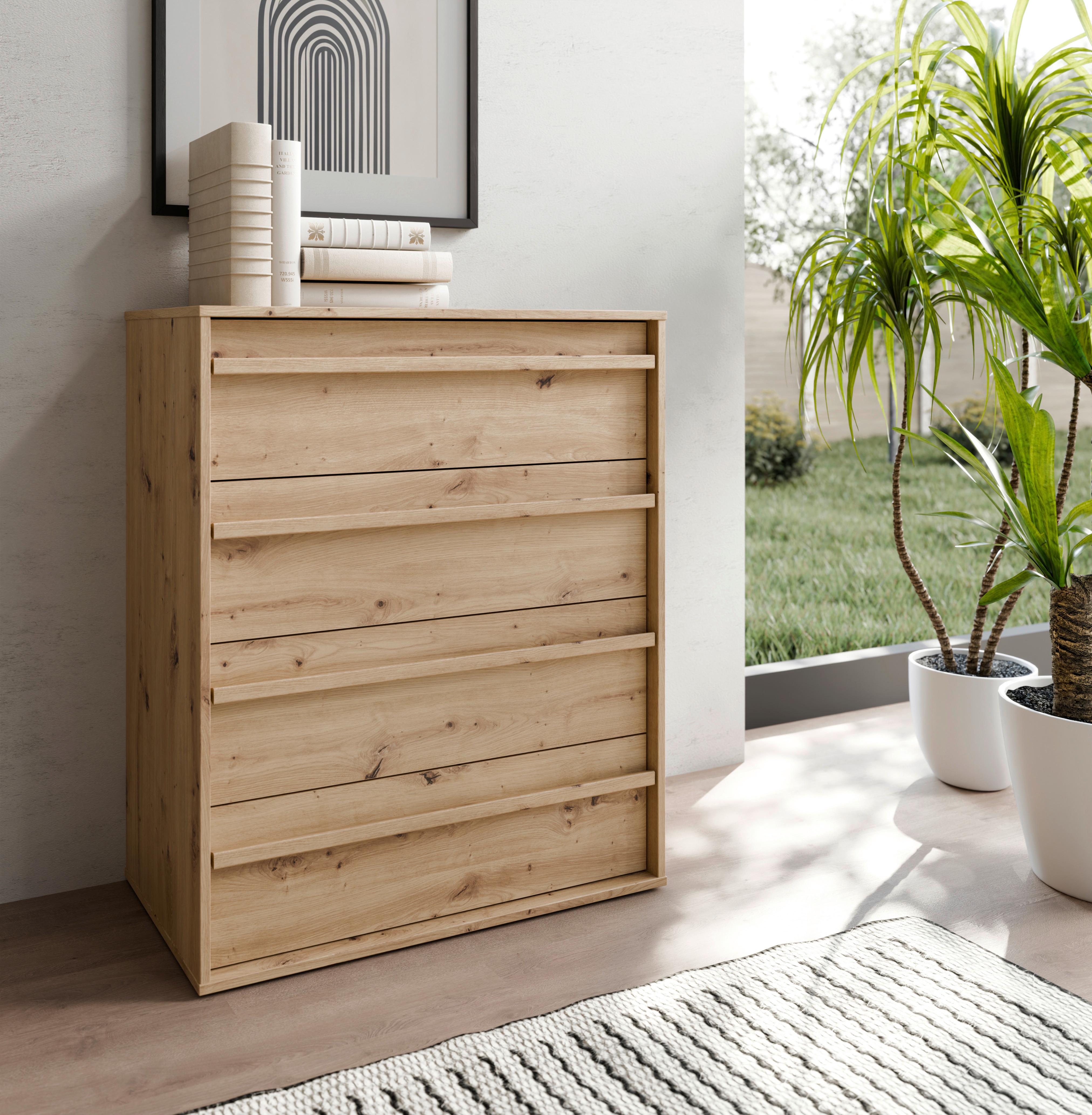 Comodă CLEO - culoare lemn stejar, Modern, plastic/material pe bază de lemn (78,4/94,4/42cm) - Modern Living