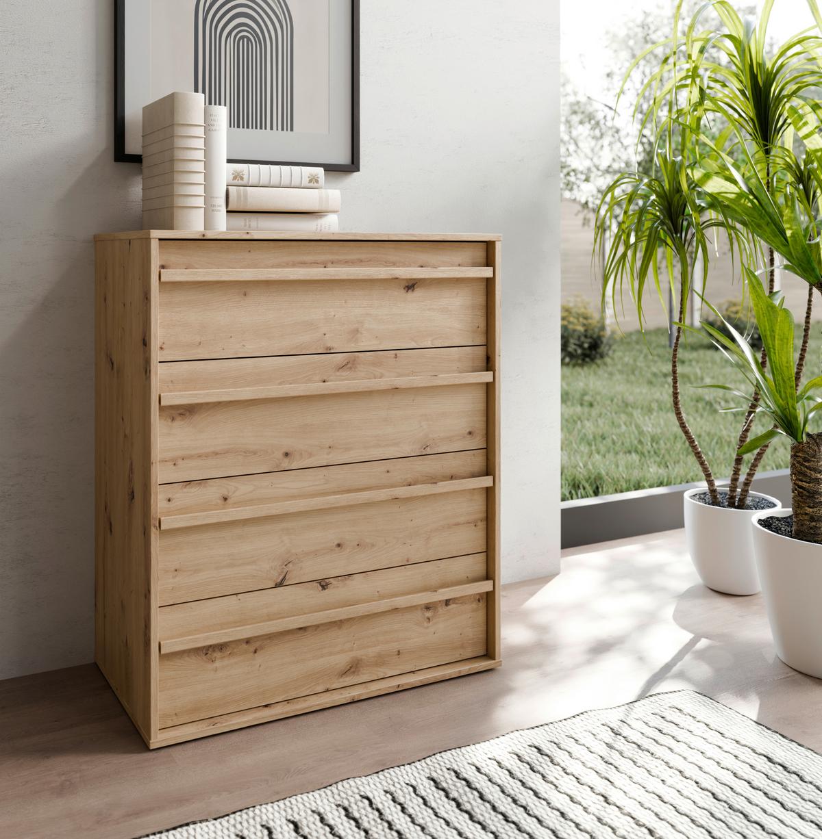 Comodă CLEO - culoare lemn stejar, Modern, plastic/material pe bază de lemn (78,4/94,4/42cm) - Modern Living
