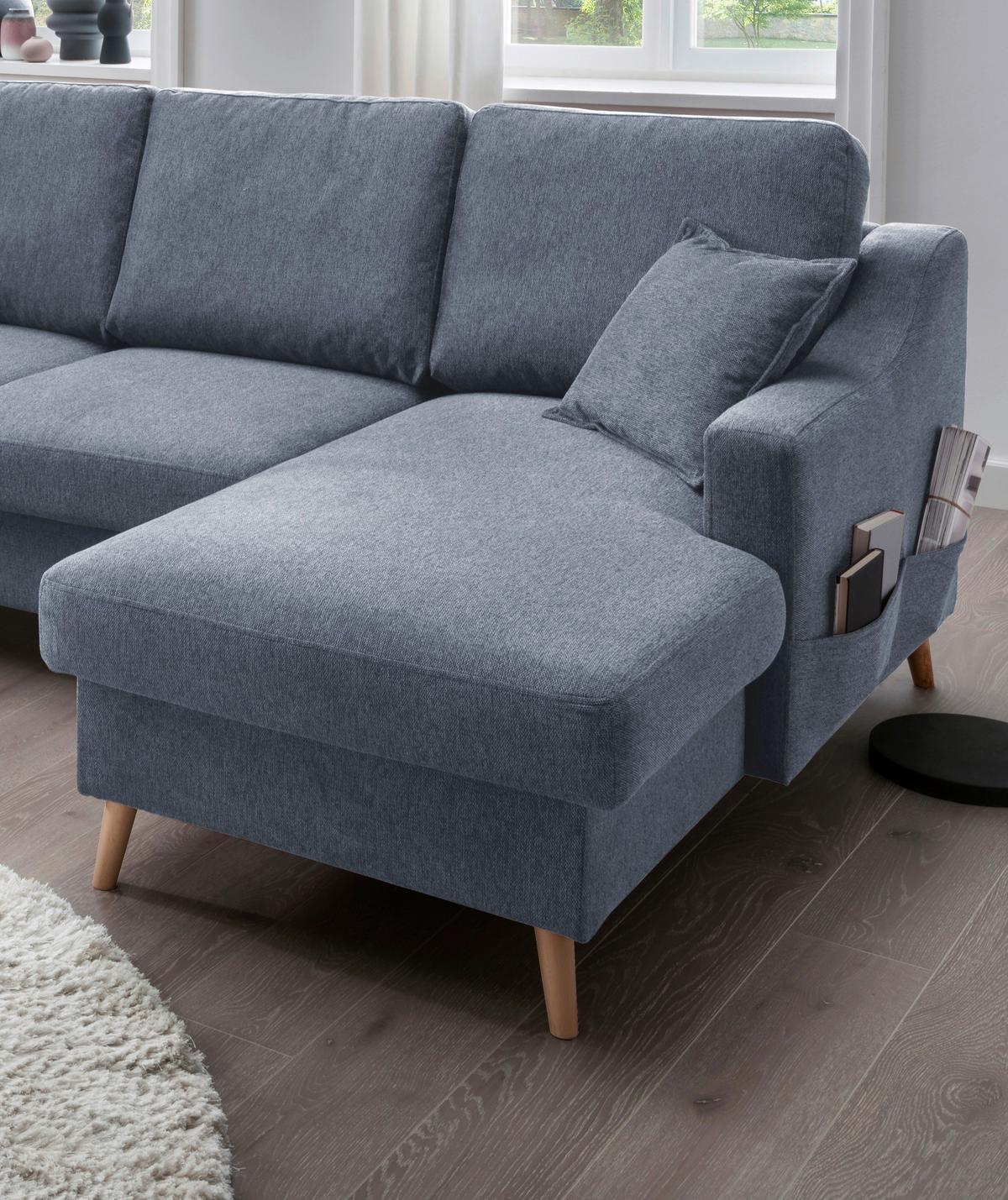 Wohnlandschaft Valentina Blau Struktur - Blau/Naturfarben, KONVENTIONELL, Holz/Textil (200/301/150cm) - P & B