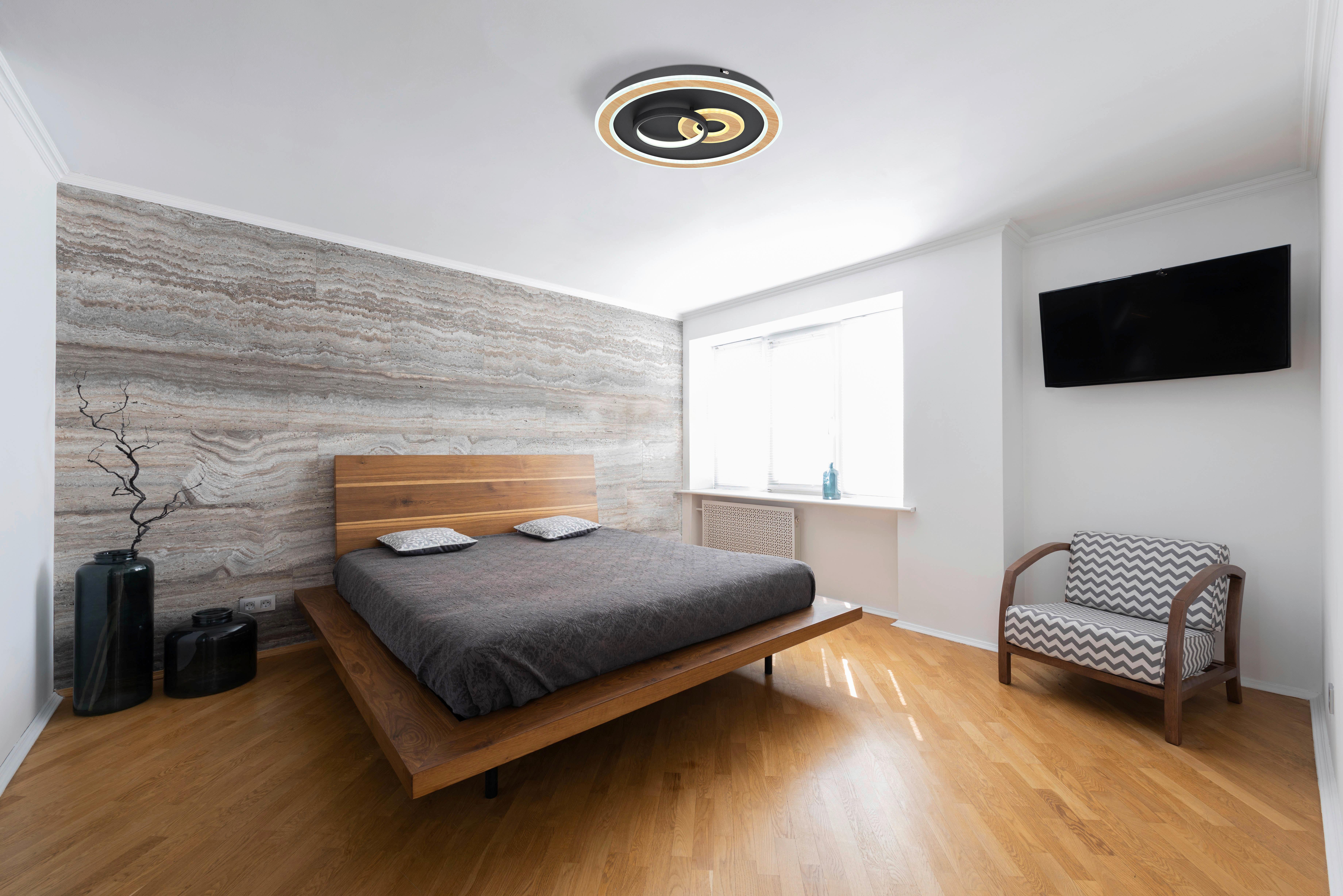 LED-Deckenleuchte Chessy in Opal/Schwarz max. 50 Watt - Opal/Schwarz, Design, Kunststoff/Metall (50/7cm) - Globo