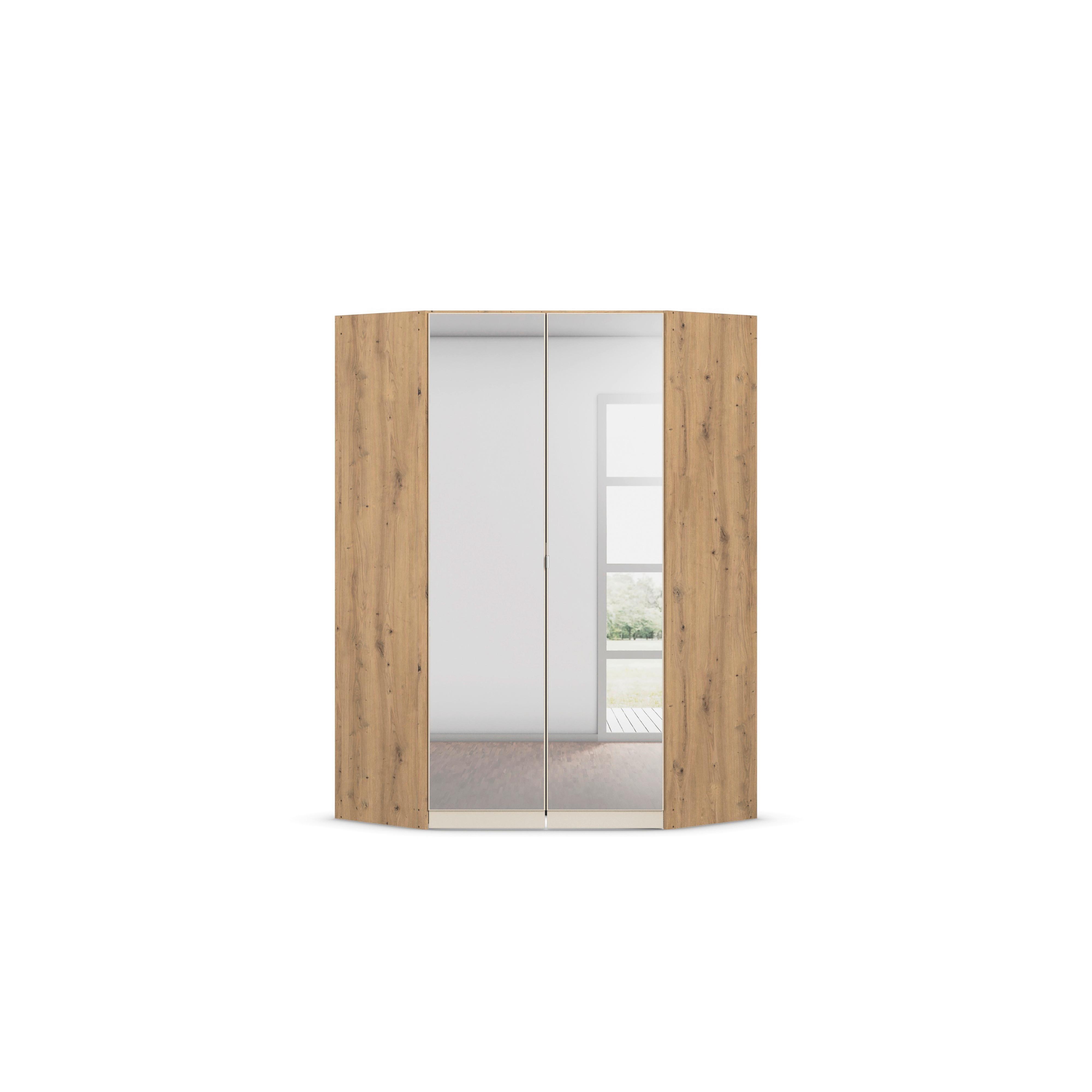 Drehtürenschrank Celle-Super Weiß/Eiche Artisan - Champagner/Alufarben, KONVENTIONELL, Holzwerkstoff/Kunststoff (117/197/117cm) - Mömax