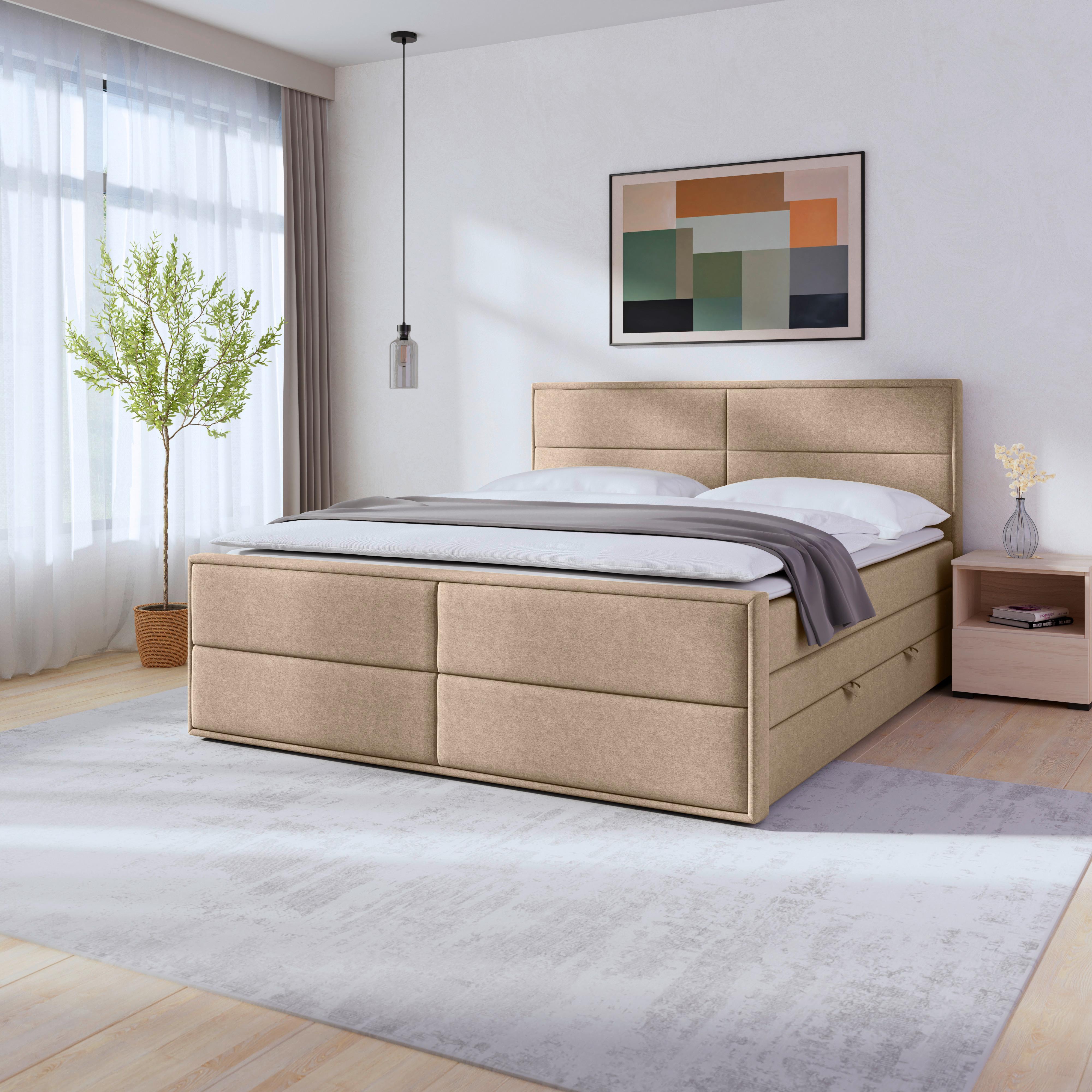 Boxspringbett Palermo ca. 180x200 cm Naturfarben - Schwarz/Naturfarben, MODERN, Karton/Holz (180/200cm) - Livetastic