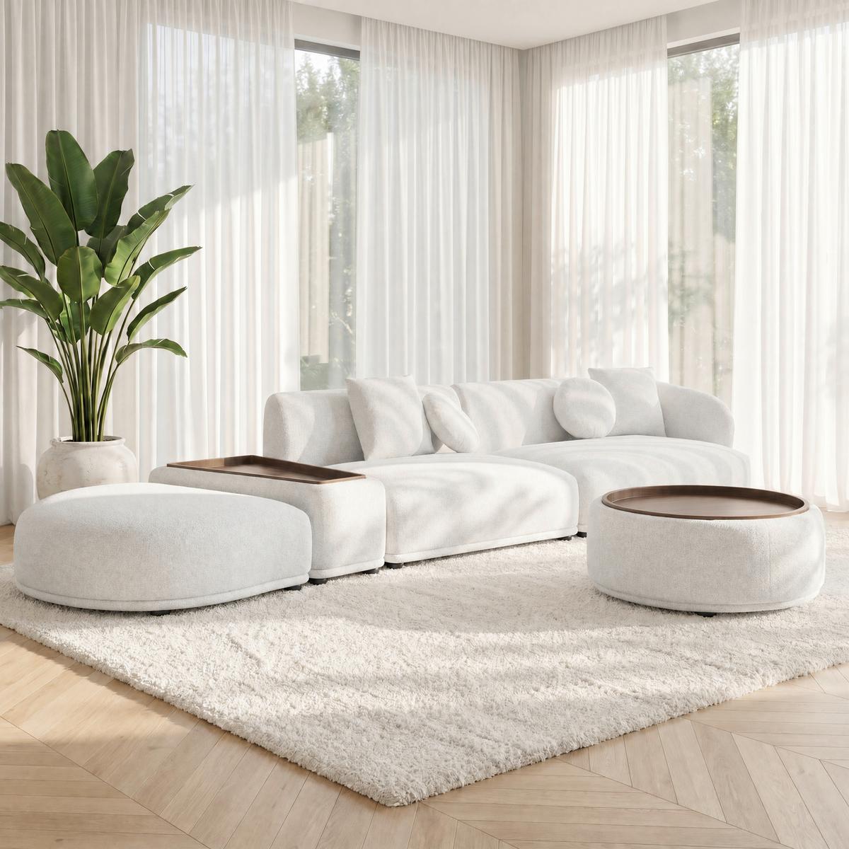 Wohnlandschaft Kira Weiß Webstoff inkl. Couchtisch - Schwarz/Weiß, MODERN, Holz/Textil (408/108cm) - Bessagi Home