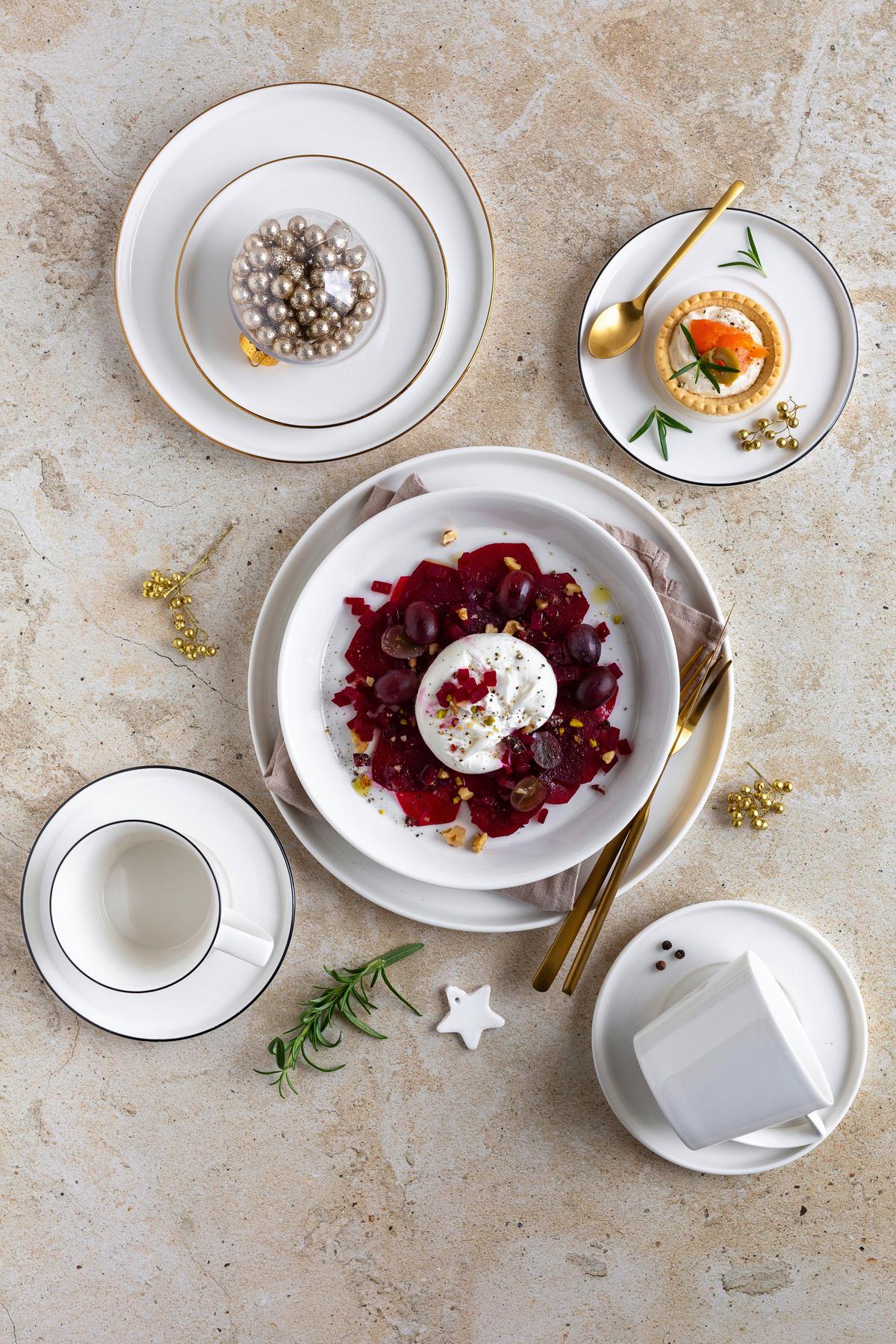 KAFFEESERVICE SITA - Weiss/Goldfarben, Trend, Keramik - Mäser