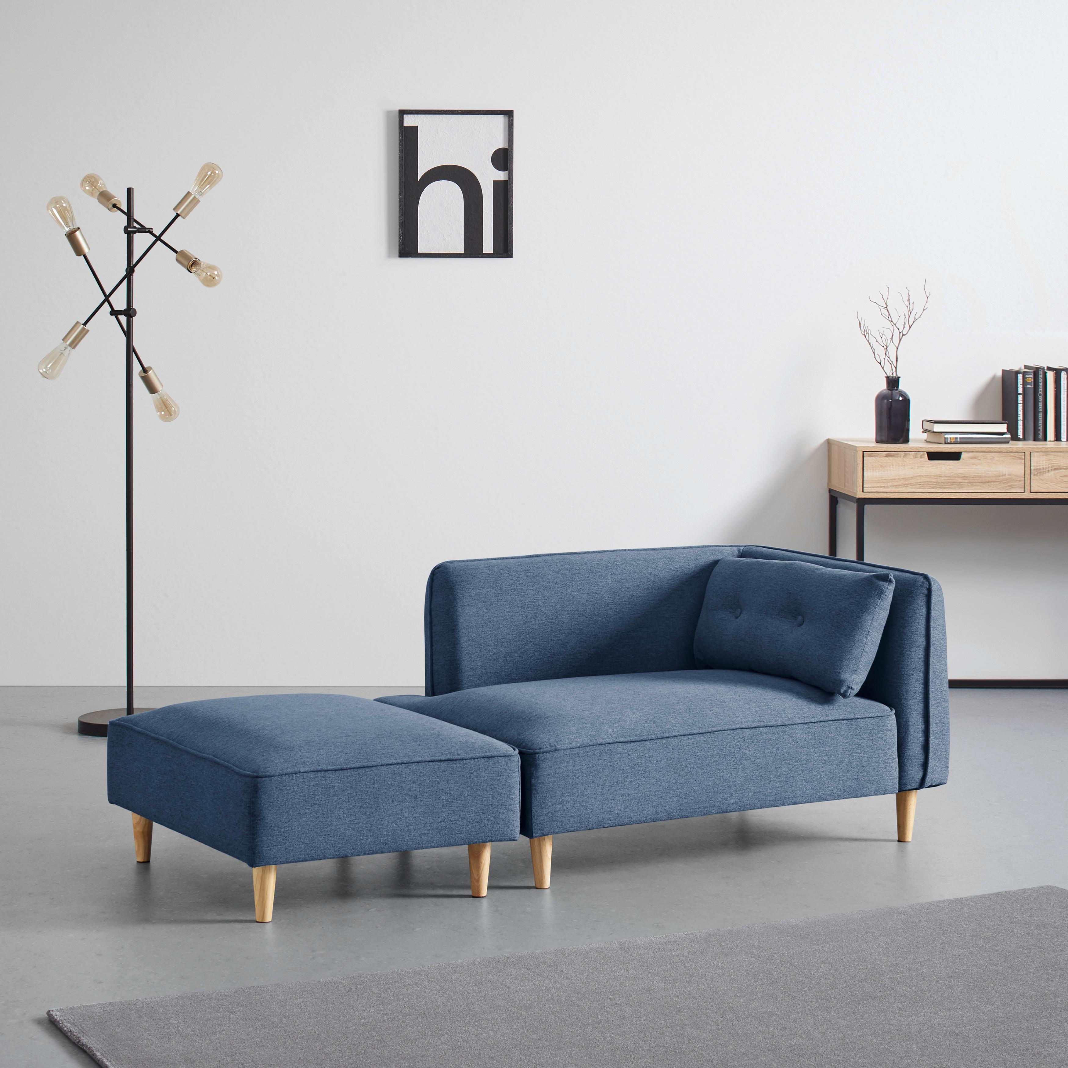 Modulsofa Fanny Blau Leinenoptik mit Hocker - Blau/Naturfarben, MODERN, Holz/Textil (154/55/73cm) - Bessagi Home