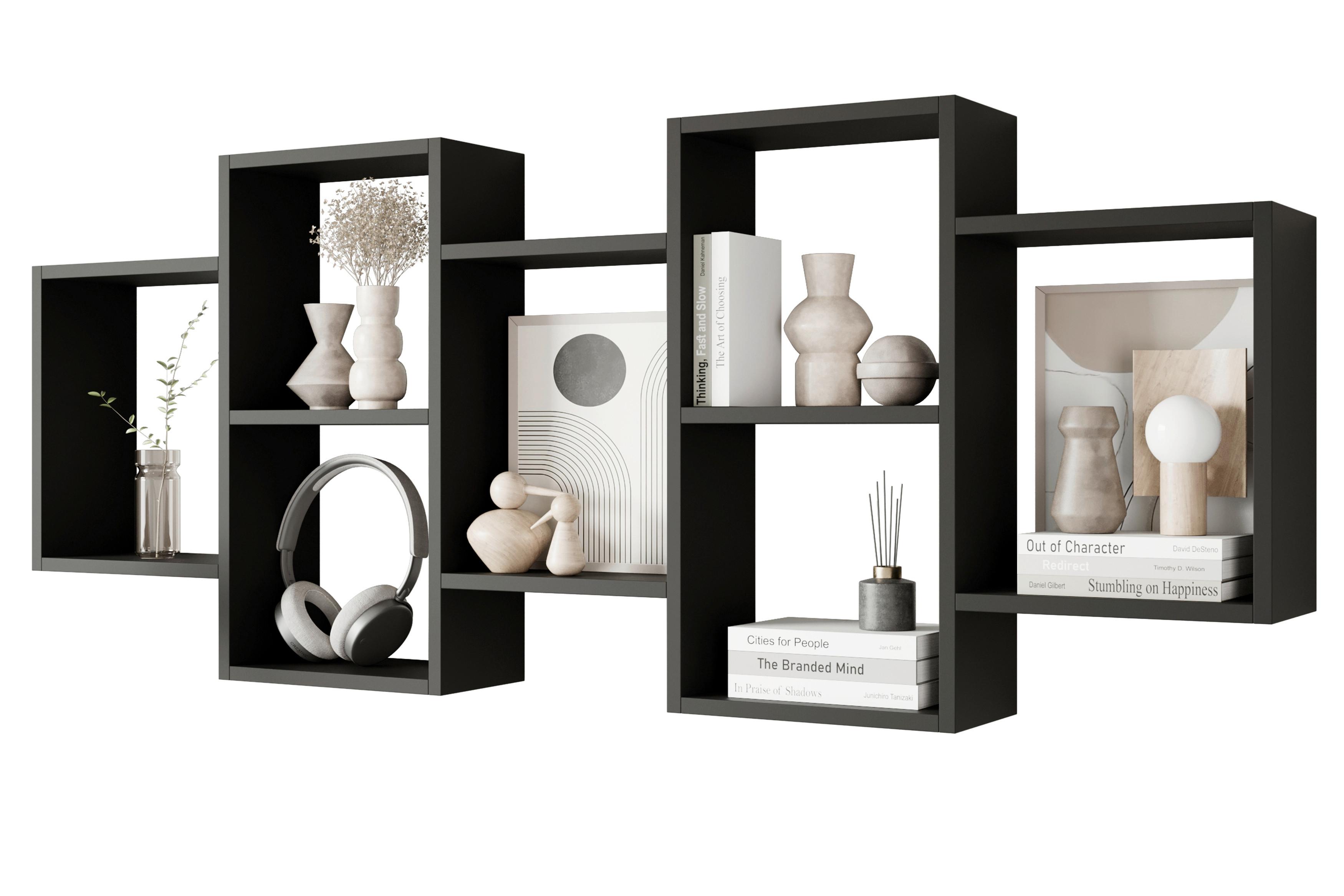 Stenski Regal Trio, Črna - črna, Basics, leseni material (160,8/65/18cm) - P & B