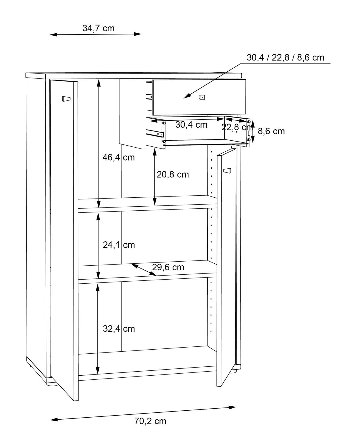 Komoda Tempra 2, Bela - bela/barve aluminija, Design, leseni material (73,7/111,1/34,8cm)