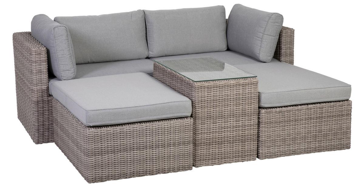 Loungegarnitur Palma 5-tlg aus Kunststoff mit Kissen - Grau, Basics, Glas/Textil (93/65/71cm) - Gardenson