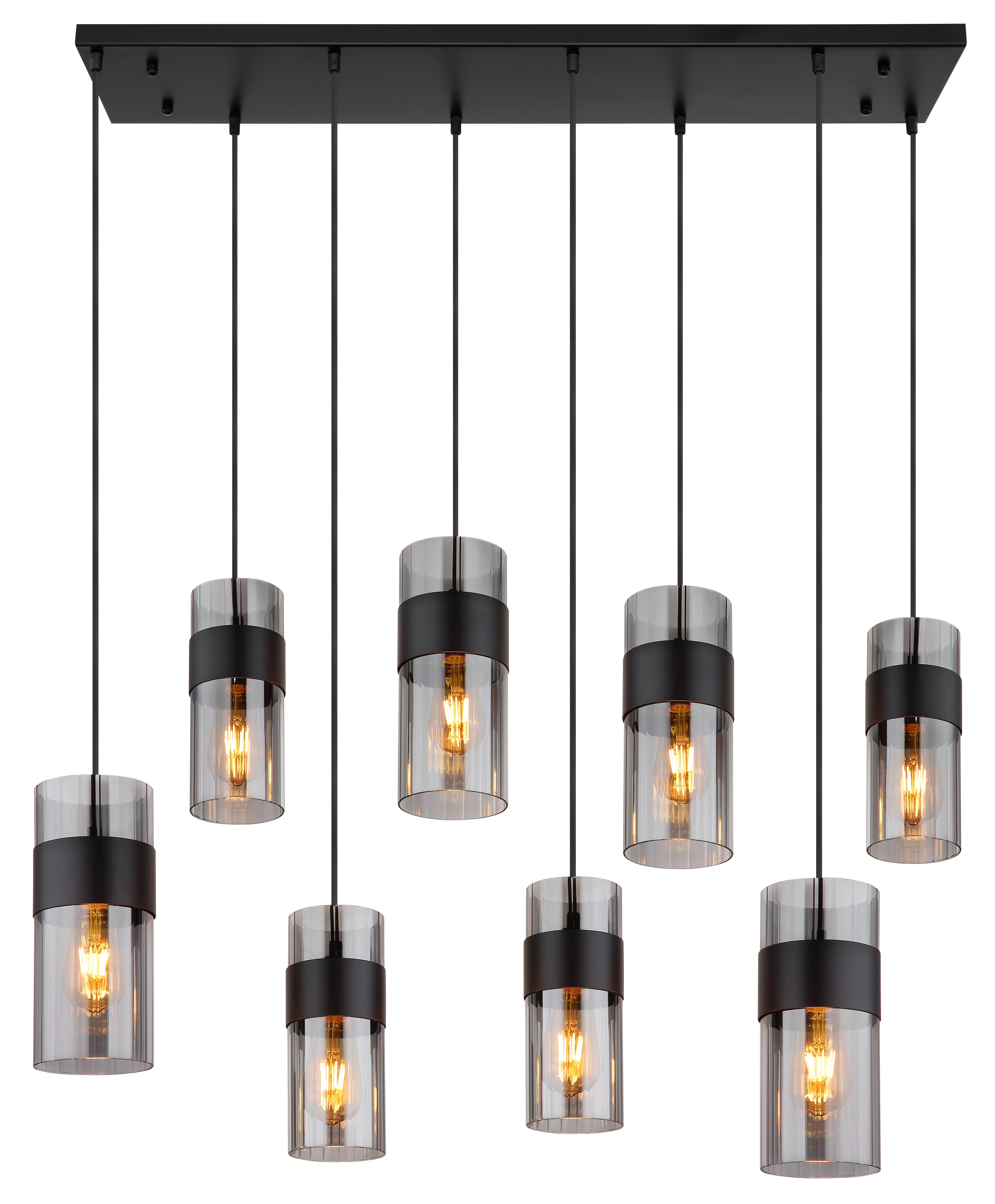 Hängeleuchte Scarfina Rauchfarben max. 60 Watt - Schwarz, Design, Glas/Textil (102/28/150cm) - Globo