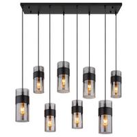 Hängeleuchte Scarfina Rauchfarben max. 60 Watt - Schwarz, Design, Glas/Textil (102/28/150cm) - Globo