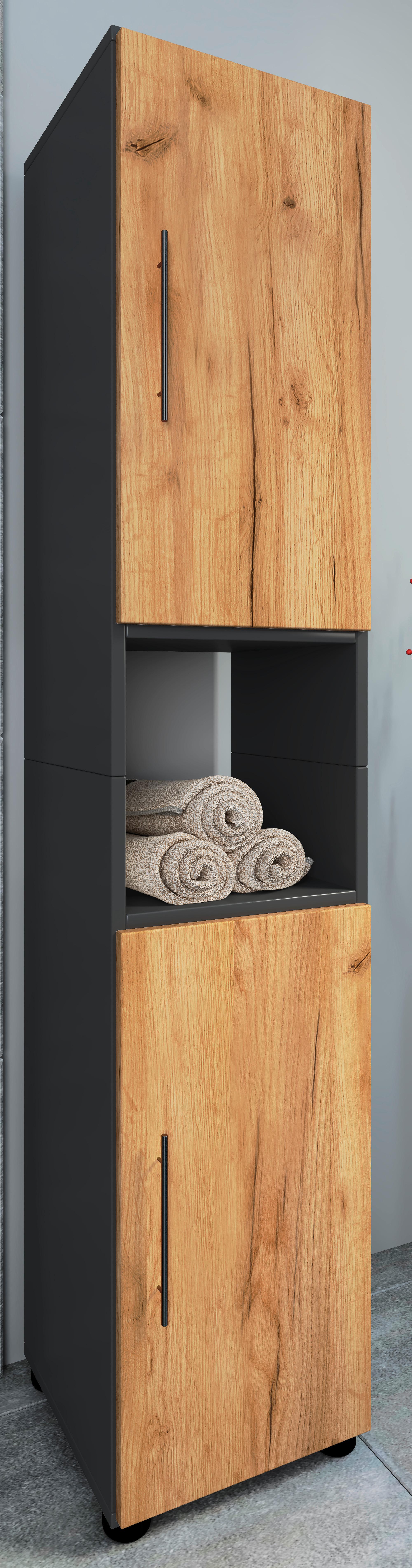 HOCHSCHRANK FLANDU - Honigeiche/Anthrazit, Modern, Holzwerkstoff/Kunststoff (31/160/30cm) - MID.YOU
