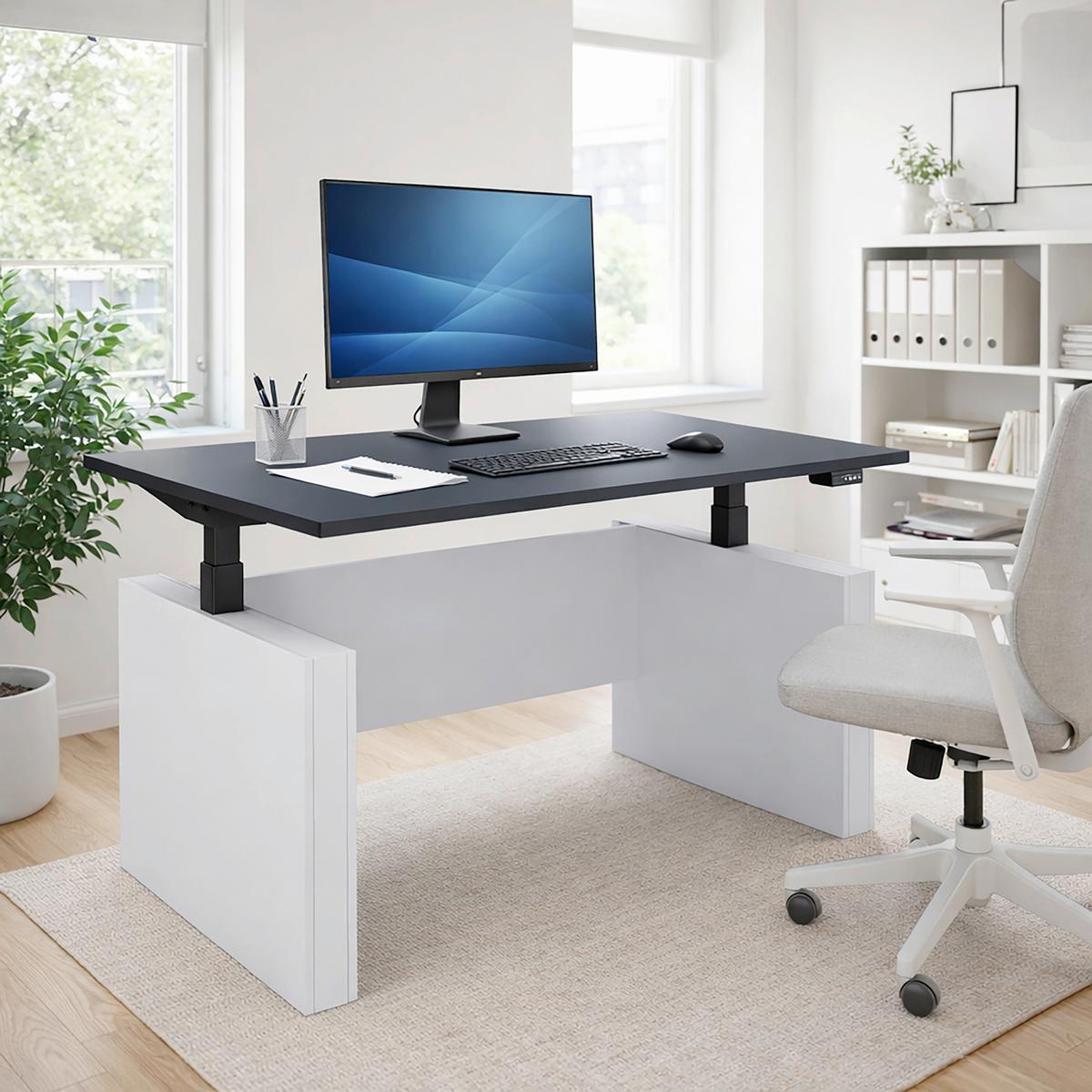 Schreibtisch E-Salia - Weiss/Anthrazit, Konventionell, Holzwerkstoff/Metall (138/80/73-122cm) - MID.YOU