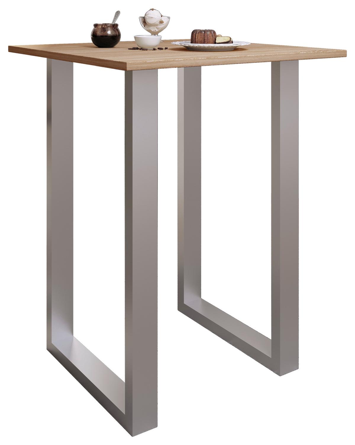 Bartisch XONA Silber/Eiche ca.80x102x80cm - Silberfarben/Sonoma Eiche, KONVENTIONELL, Holzwerkstoff/Metall (80/80/102cm)