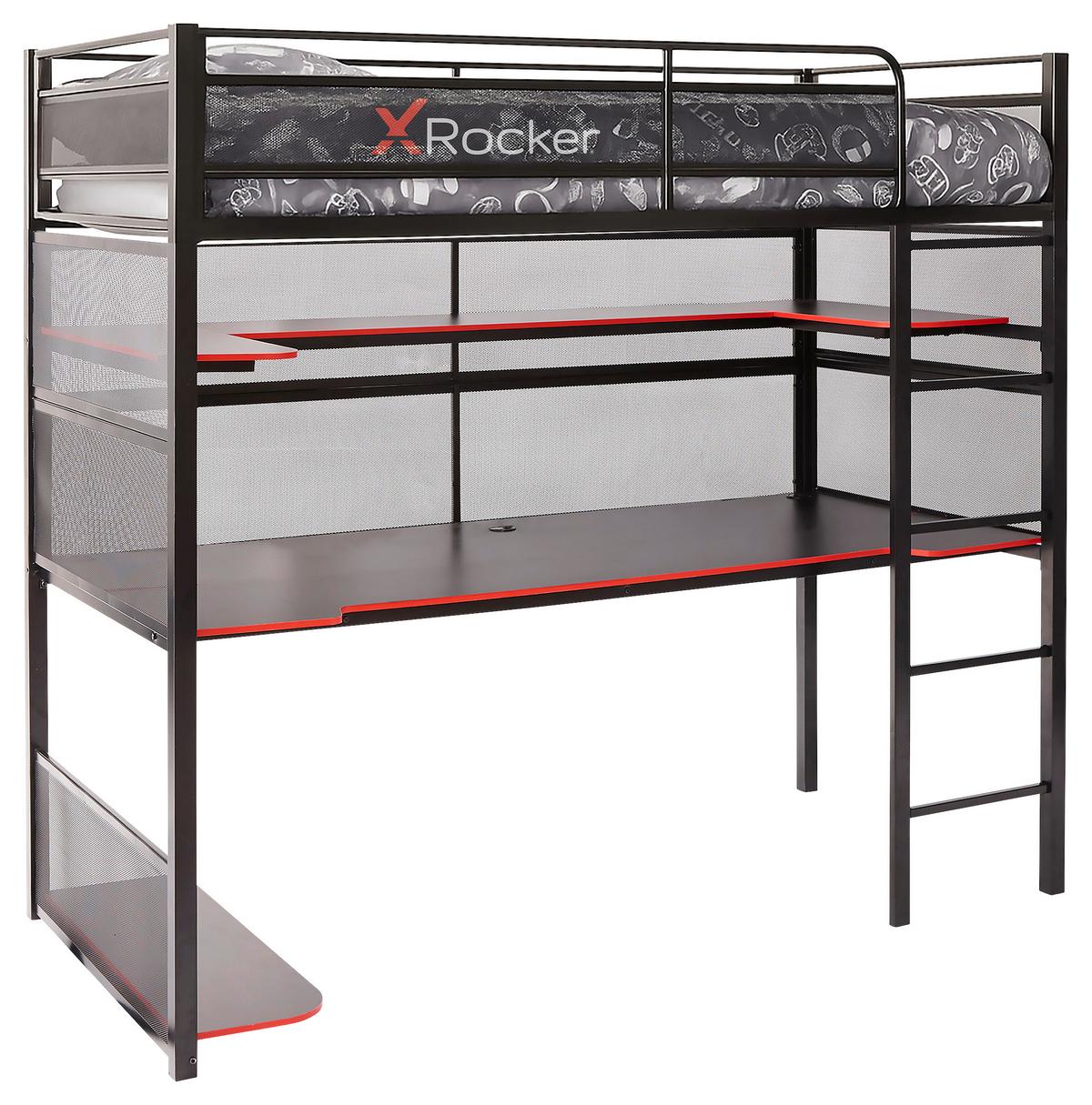 Hochbett Bunk Bed Schwarz LF: ca. 90x190 cm - Schwarz, MODERN, Metall (90/190cm) - X Rocker